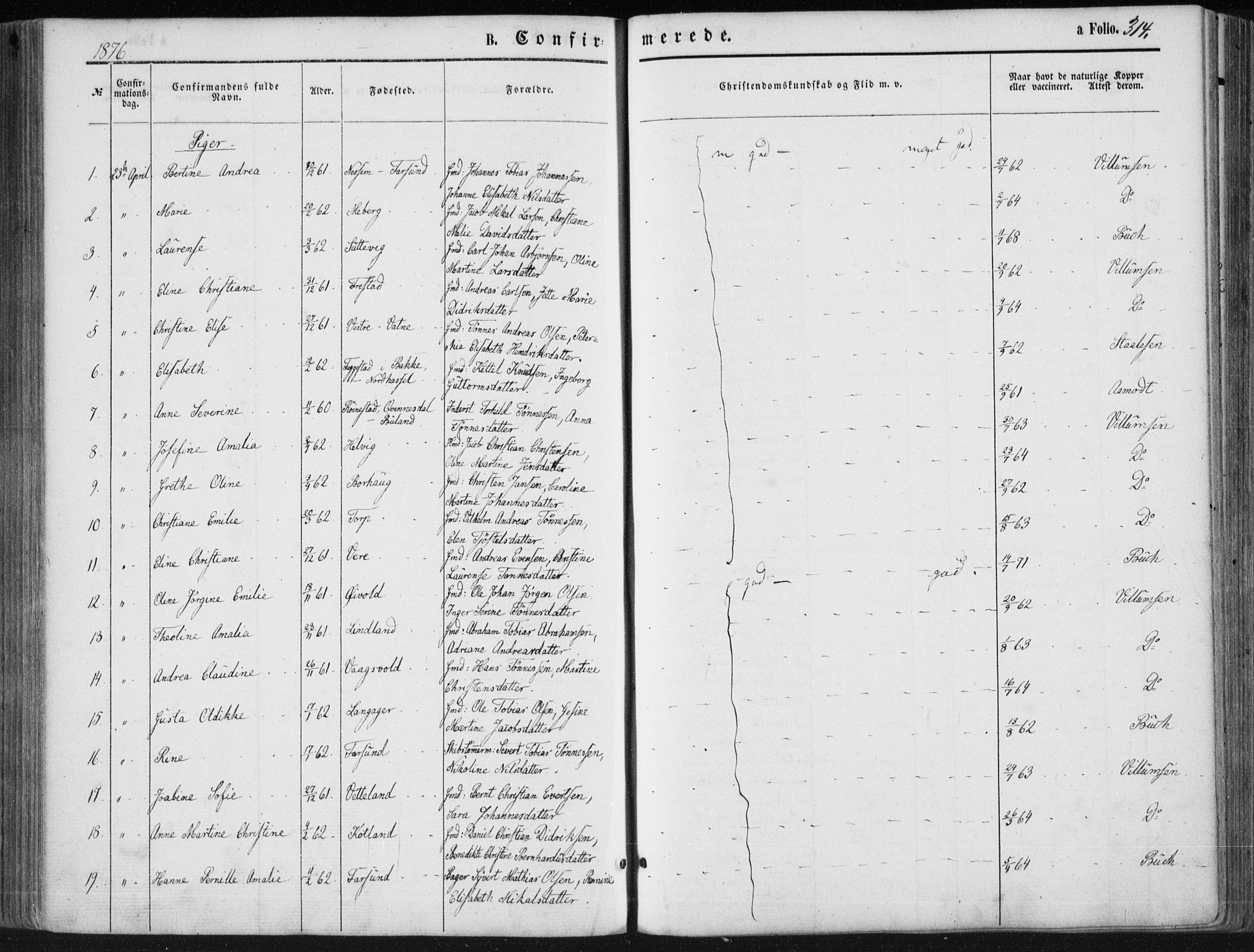 Lista sokneprestkontor, AV/SAK-1111-0027/F/Fa/L0011: Ministerialbok nr. A 11, 1861-1878, s. 314