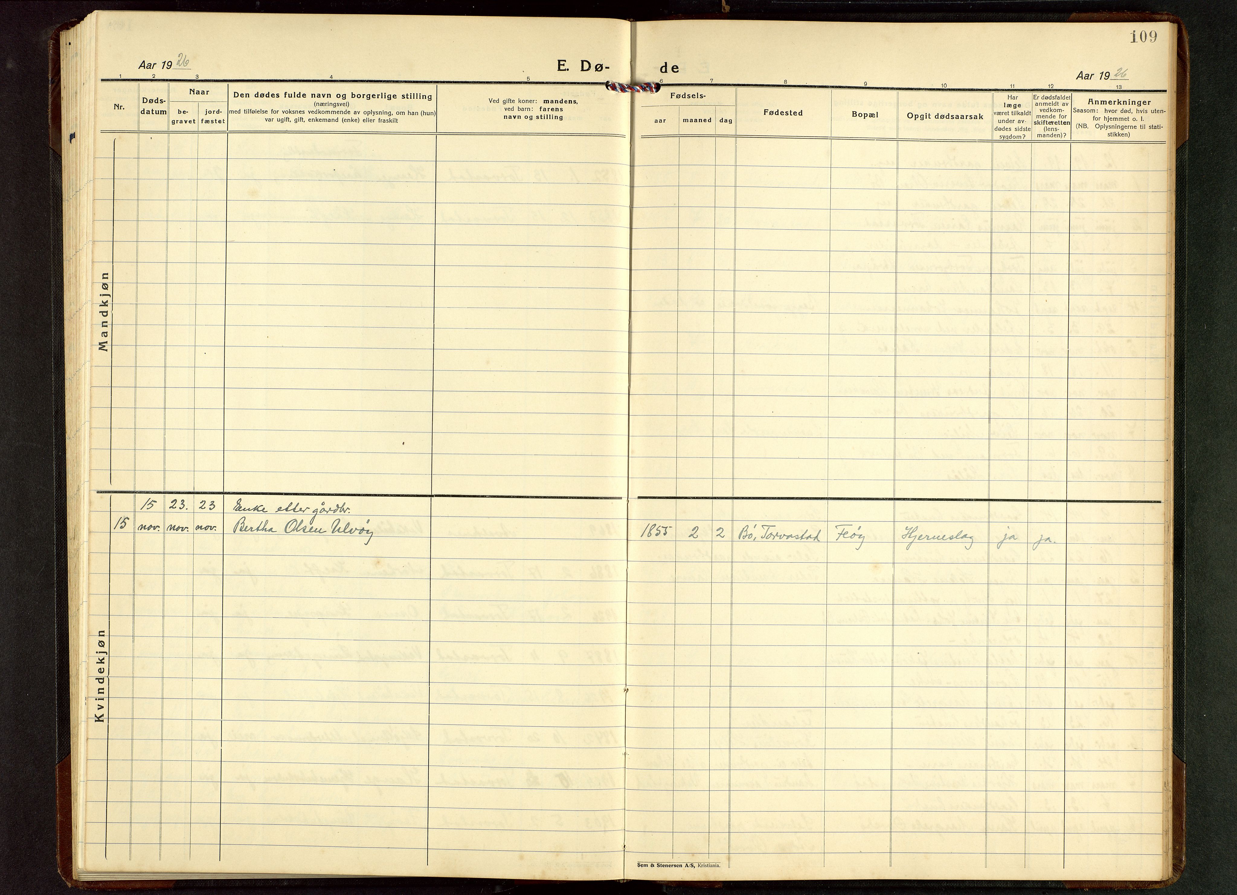 Torvastad sokneprestkontor, AV/SAST-A -101857/H/Ha/Hab/L0009: Klokkerbok nr. B 9, 1924-1949, s. 109