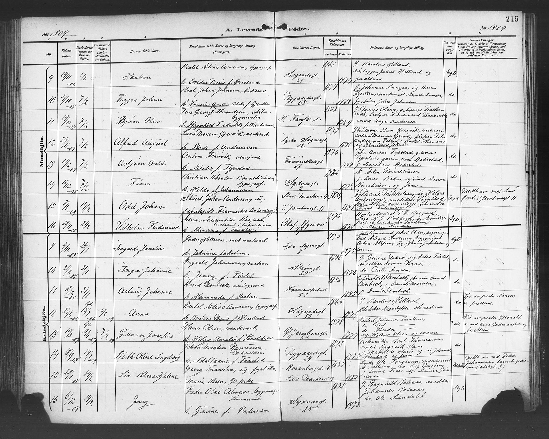 Johanneskirken sokneprestembete, AV/SAB-A-76001/H/Hab: Klokkerbok nr. A 2, 1900-1912, s. 215