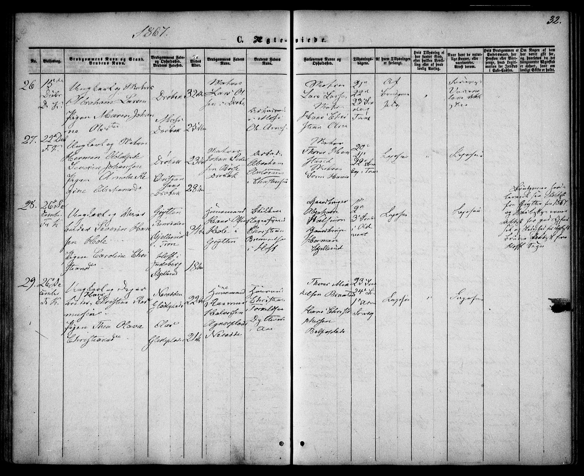 Drøbak prestekontor Kirkebøker, AV/SAO-A-10142a/F/Fa/L0002: Ministerialbok nr. I 2, 1858-1870, s. 32