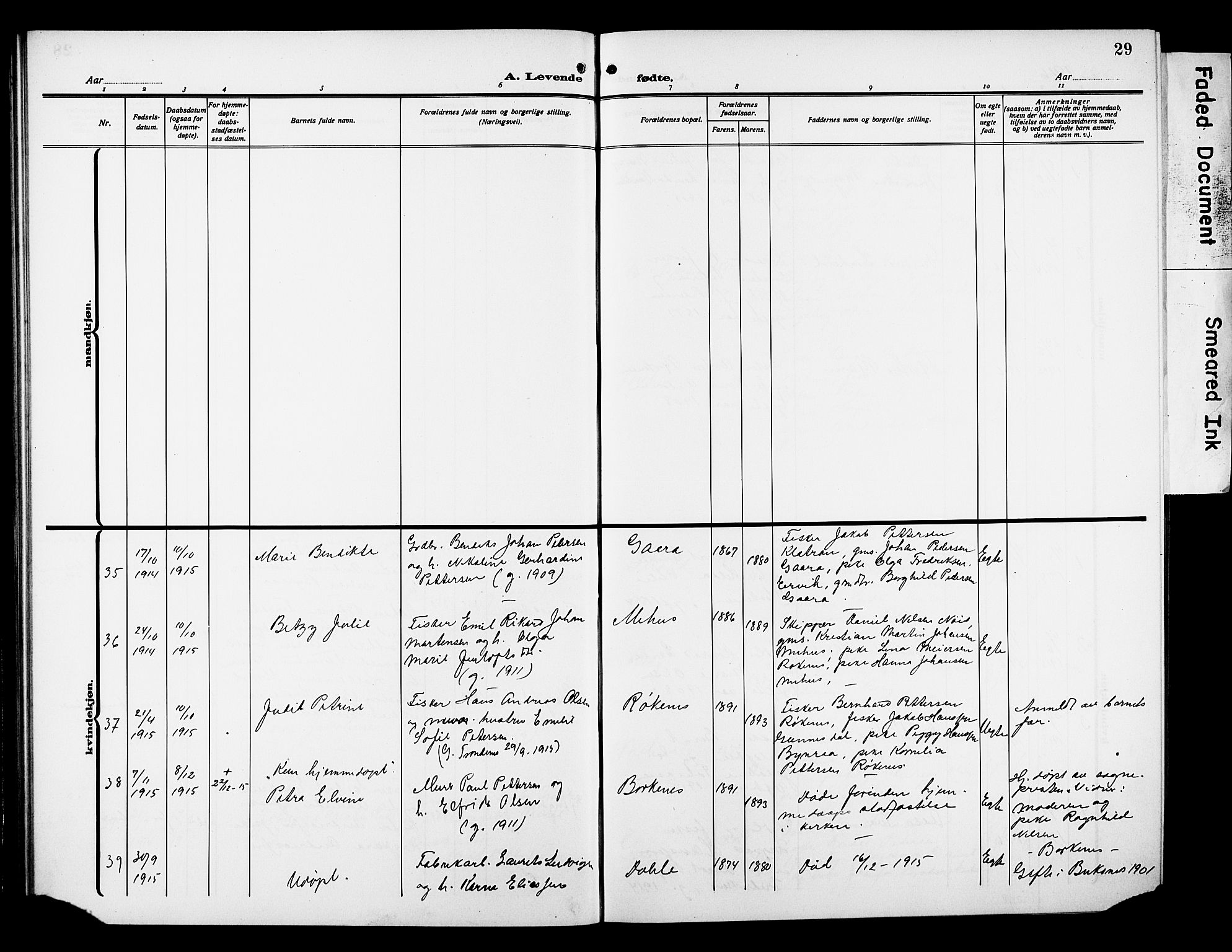 Kvæfjord sokneprestkontor, AV/SATØ-S-1323/G/Ga/Gab/L0006klokker: Klokkerbok nr. 6, 1912-1931, s. 29