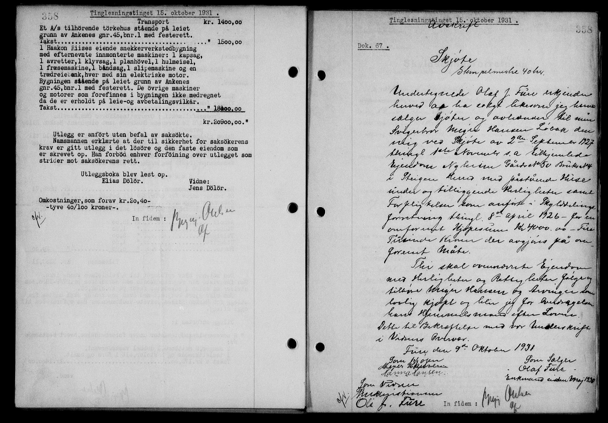 Steigen og Ofoten sorenskriveri, SAT/A-0030/1/2/2C/L0019: Pantebok nr. 22, 1931-1931, Tingl.dato: 15.10.1931