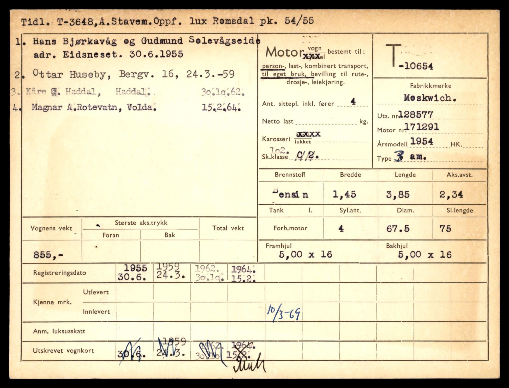 Møre og Romsdal vegkontor - Ålesund trafikkstasjon, AV/SAT-A-4099/F/Fe/L0022: Registreringskort for kjøretøy T 10584 - T 10694, 1927-1998, s. 2013