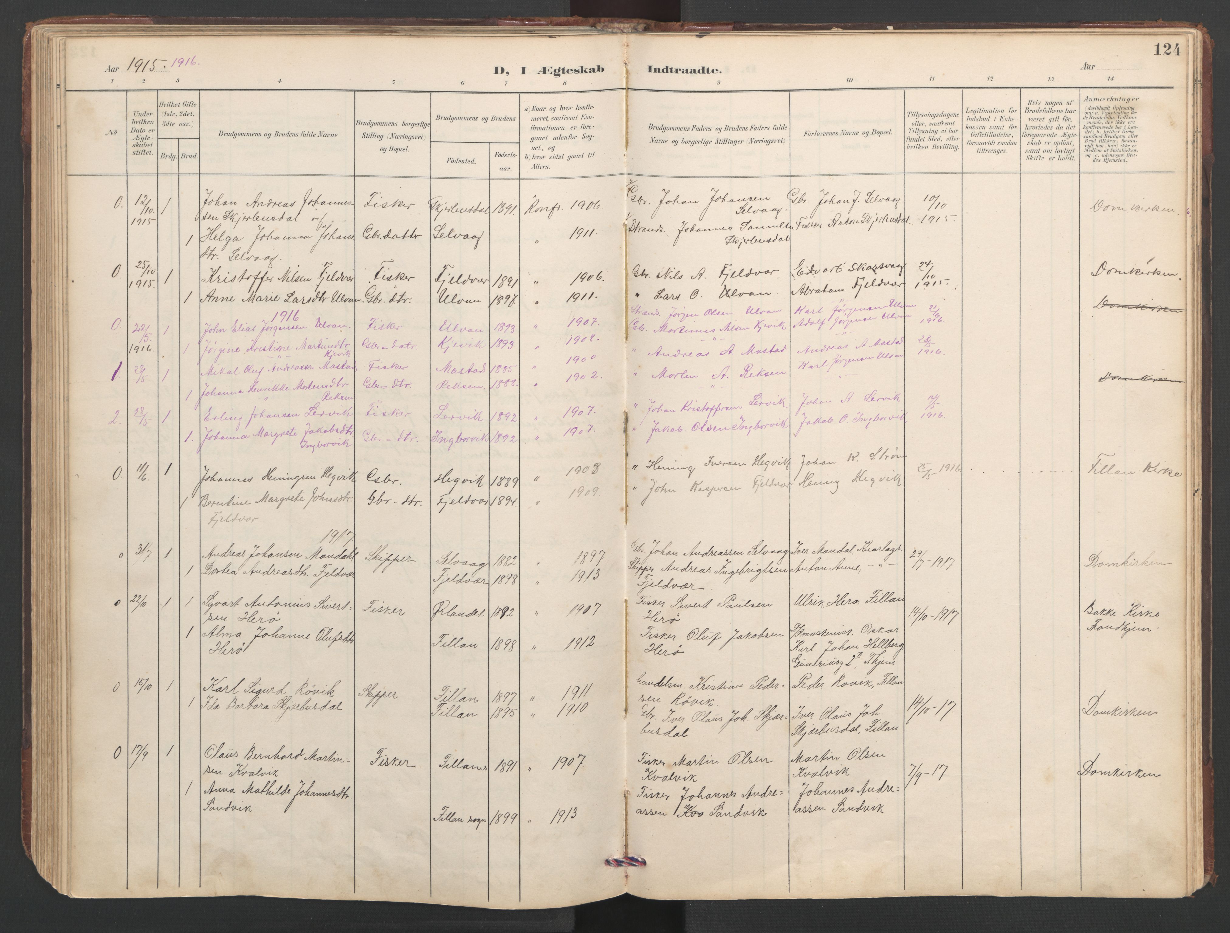 Ministerialprotokoller, klokkerbøker og fødselsregistre - Sør-Trøndelag, AV/SAT-A-1456/638/L0571: Klokkerbok nr. 638C03, 1901-1930, s. 124