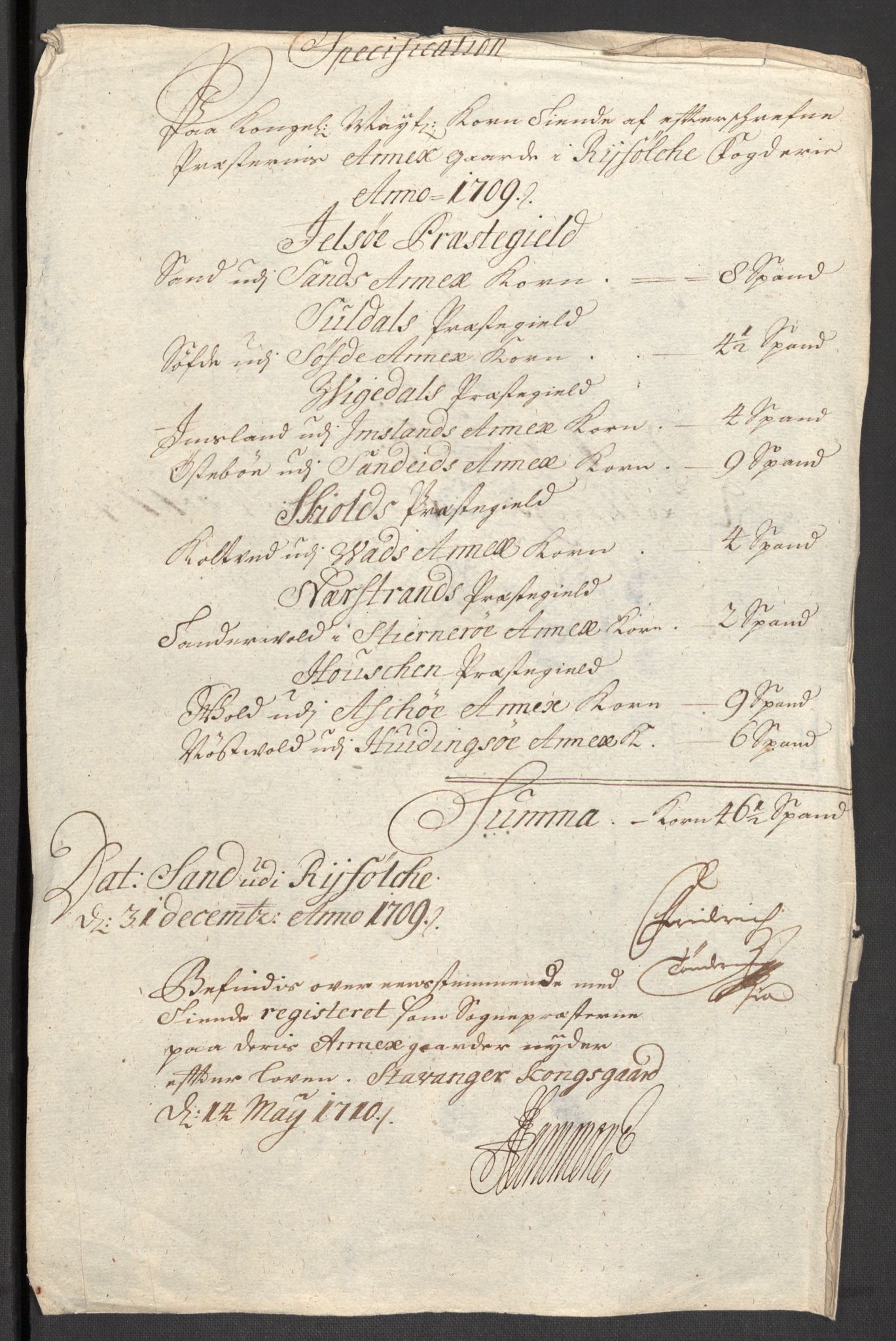 Rentekammeret inntil 1814, Reviderte regnskaper, Fogderegnskap, AV/RA-EA-4092/R47/L2861: Fogderegnskap Ryfylke, 1706-1709, s. 430