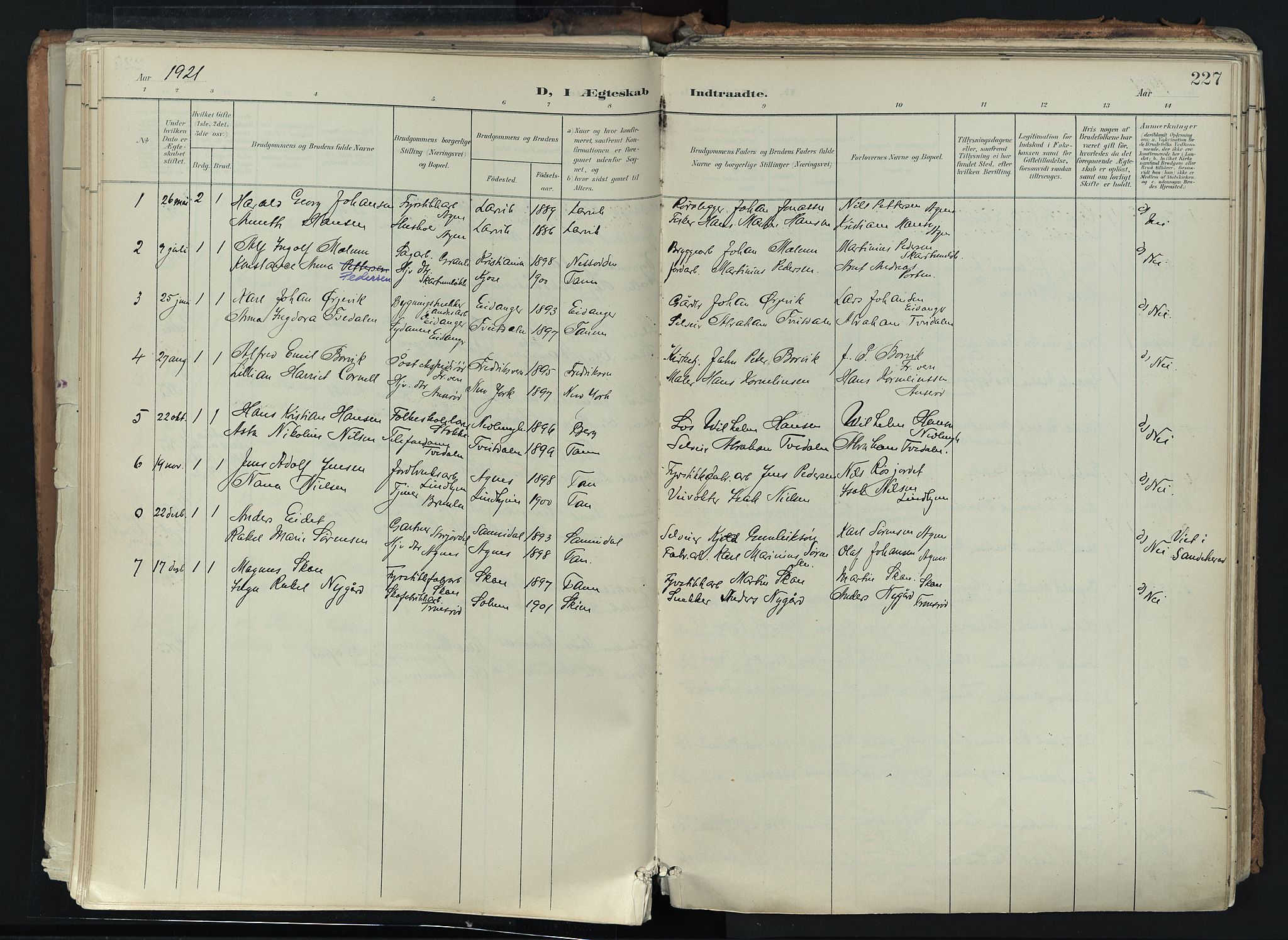 Brunlanes kirkebøker, AV/SAKO-A-342/F/Fc/L0003: Ministerialbok nr. III 3, 1900-1922, s. 227
