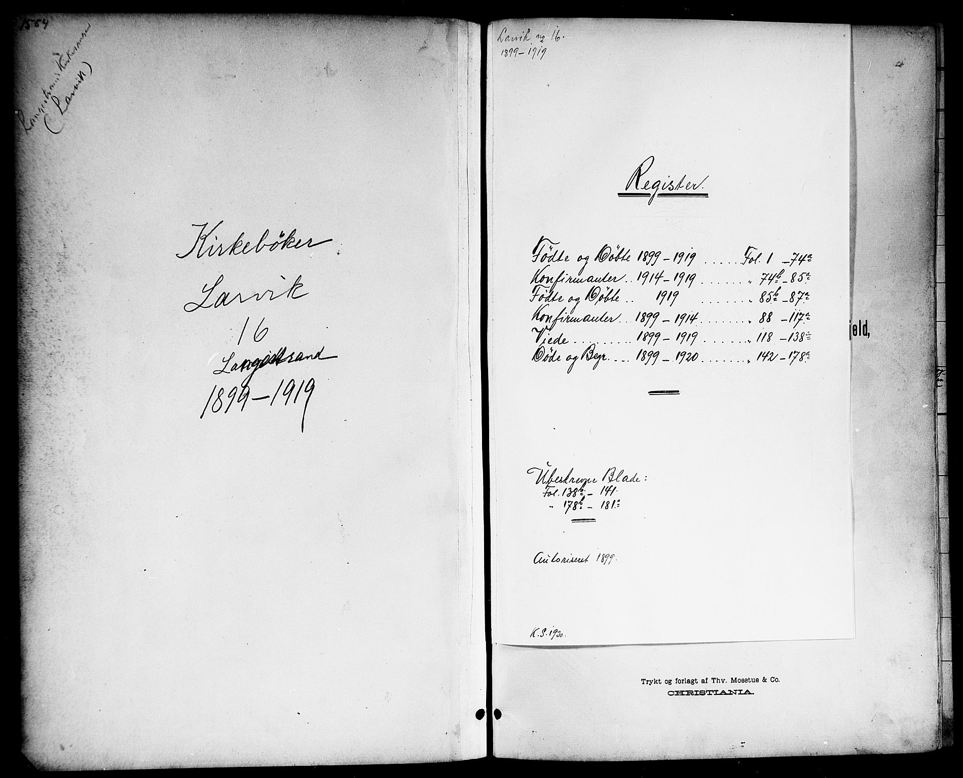 Larvik kirkebøker, SAKO/A-352/G/Gb/L0004: Klokkerbok nr. II 4, 1899-1919