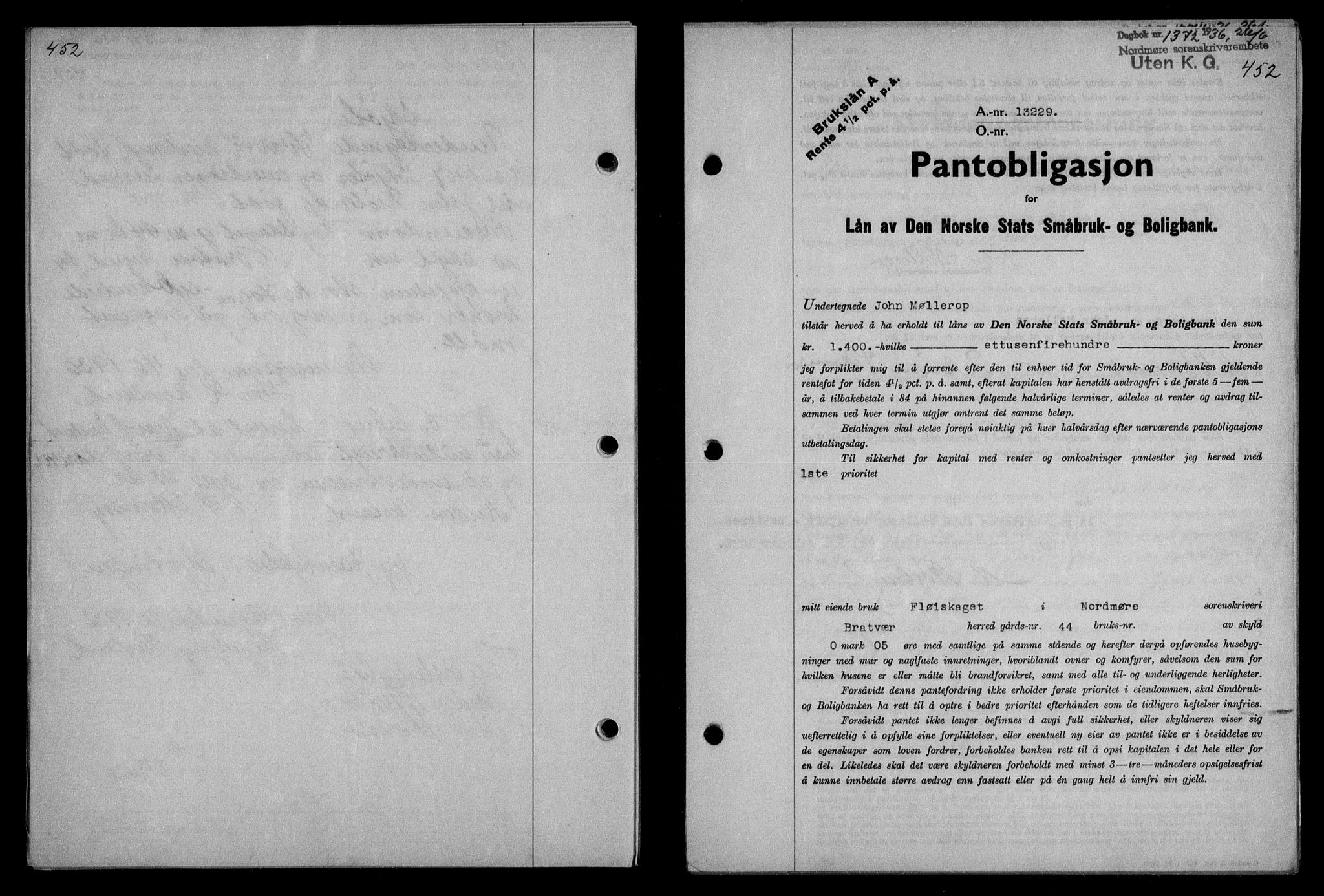 Nordmøre sorenskriveri, AV/SAT-A-4132/1/2/2Ca/L0088: Pantebok nr. 78, 1936-1936, Dagboknr: 1372/1936