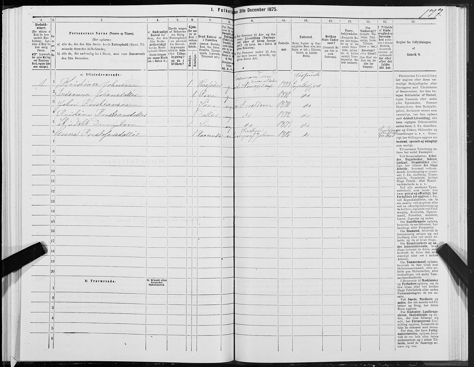 SAT, Folketelling 1875 for 1630P Aafjorden prestegjeld, 1875, s. 3177