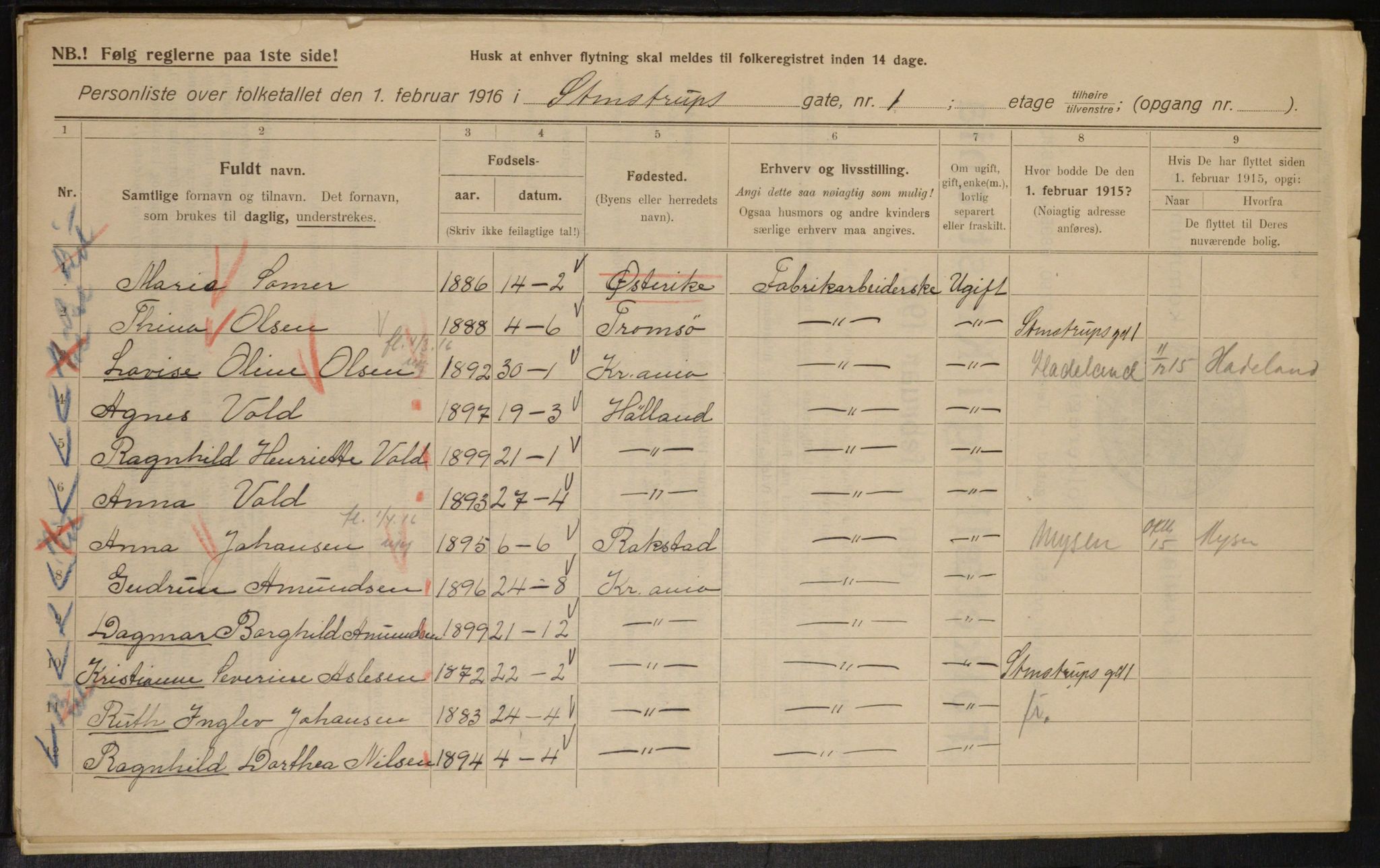 OBA, Kommunal folketelling 1.2.1916 for Kristiania, 1916, s. 103504