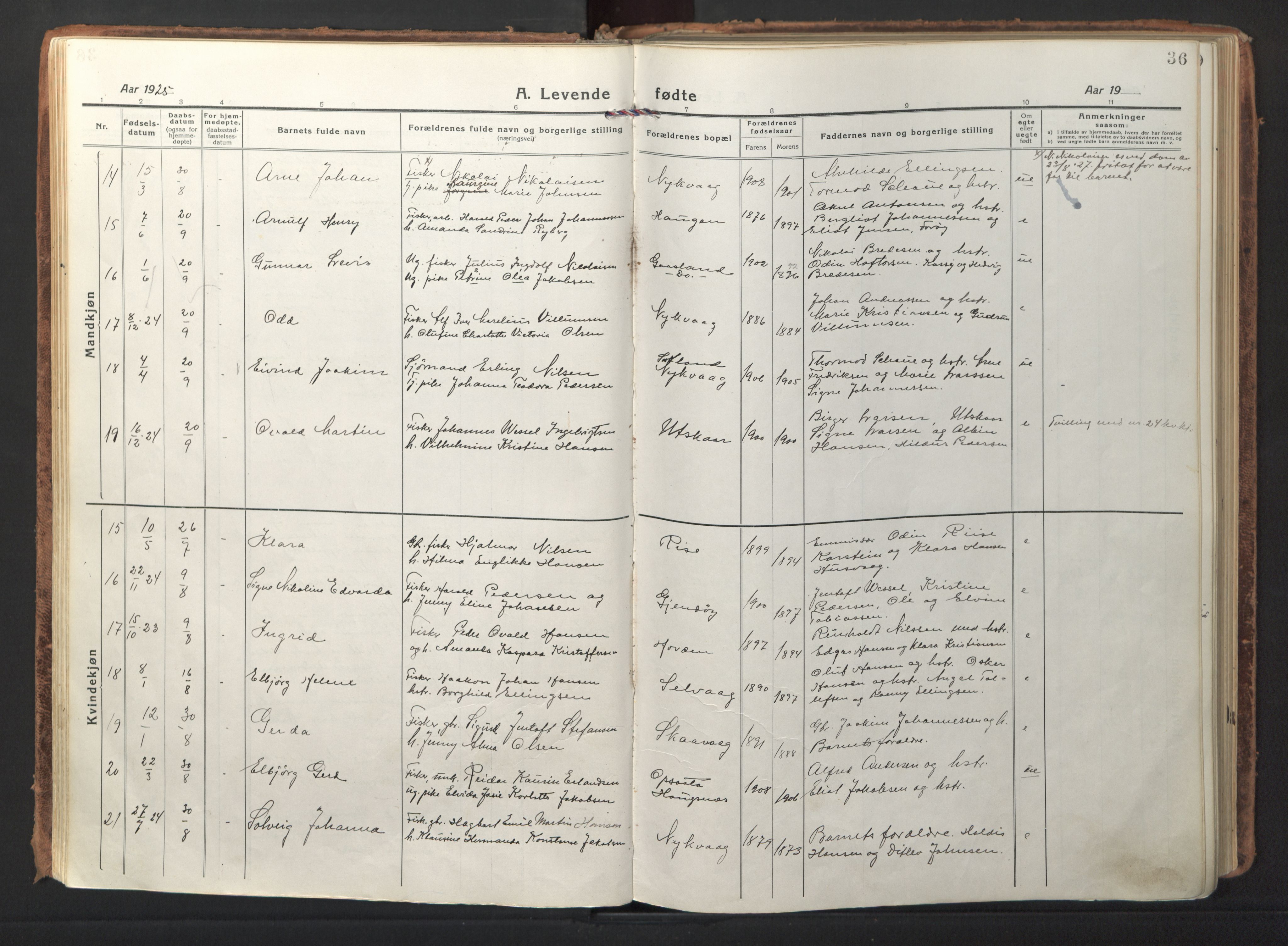 Ministerialprotokoller, klokkerbøker og fødselsregistre - Nordland, AV/SAT-A-1459/892/L1323: Ministerialbok nr. 892A04, 1917-1934, s. 36
