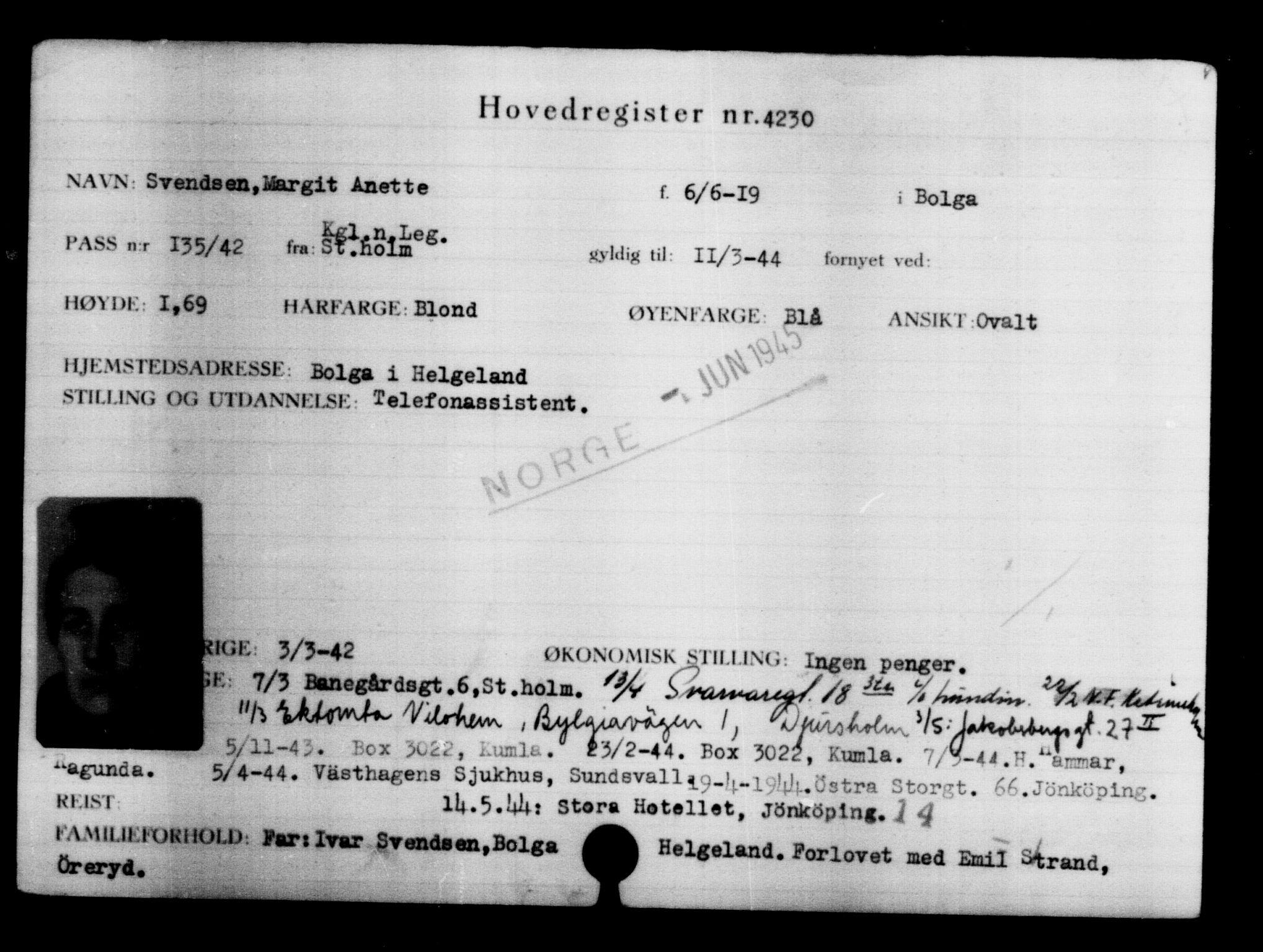 Den Kgl. Norske Legasjons Flyktningskontor, AV/RA-S-6753/V/Va/L0004: Kjesäterkartoteket.  Flyktningenr. 3496-6610, 1940-1945, s. 887