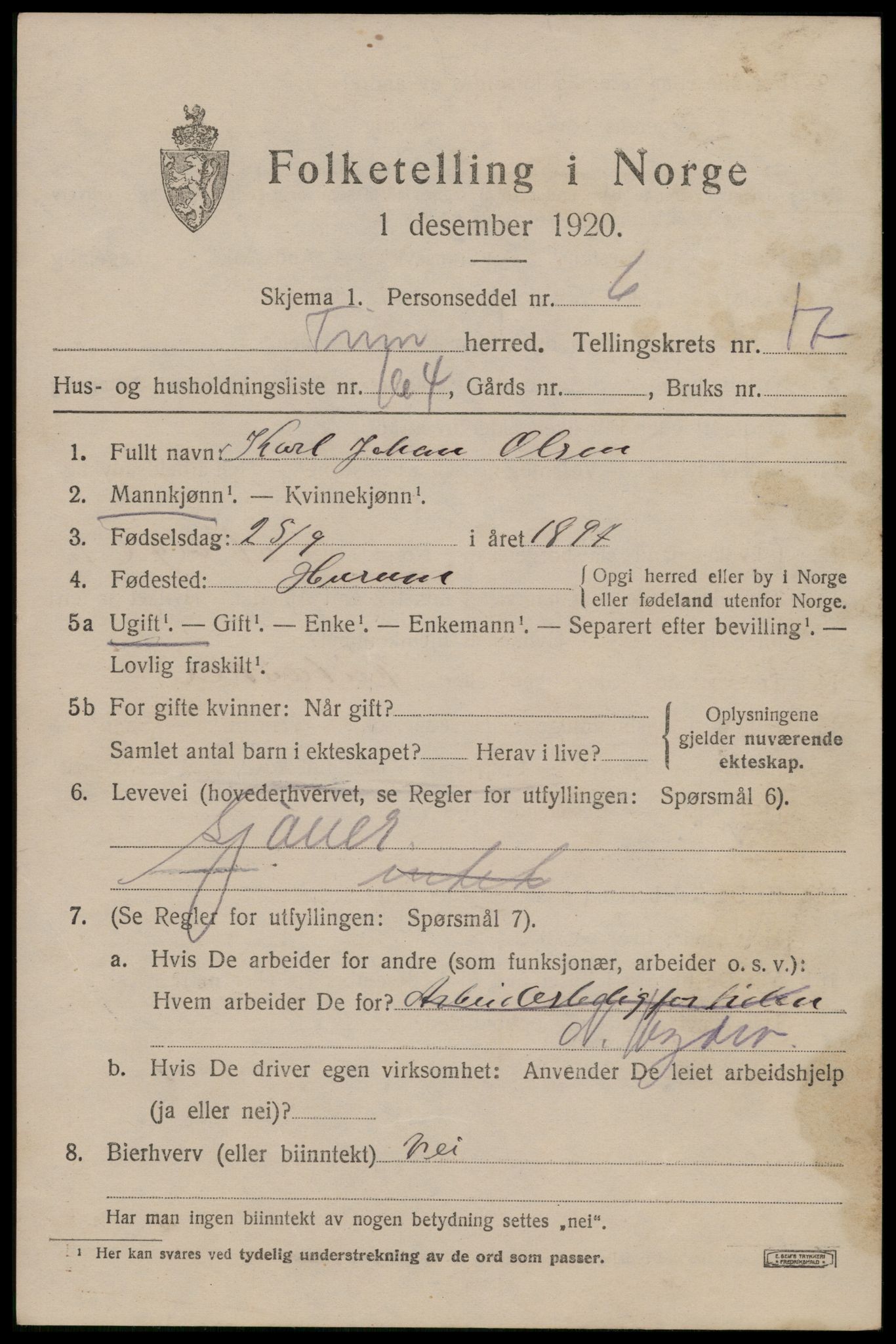 SAKO, Folketelling 1920 for 0826 Tinn herred, 1920, s. 22910
