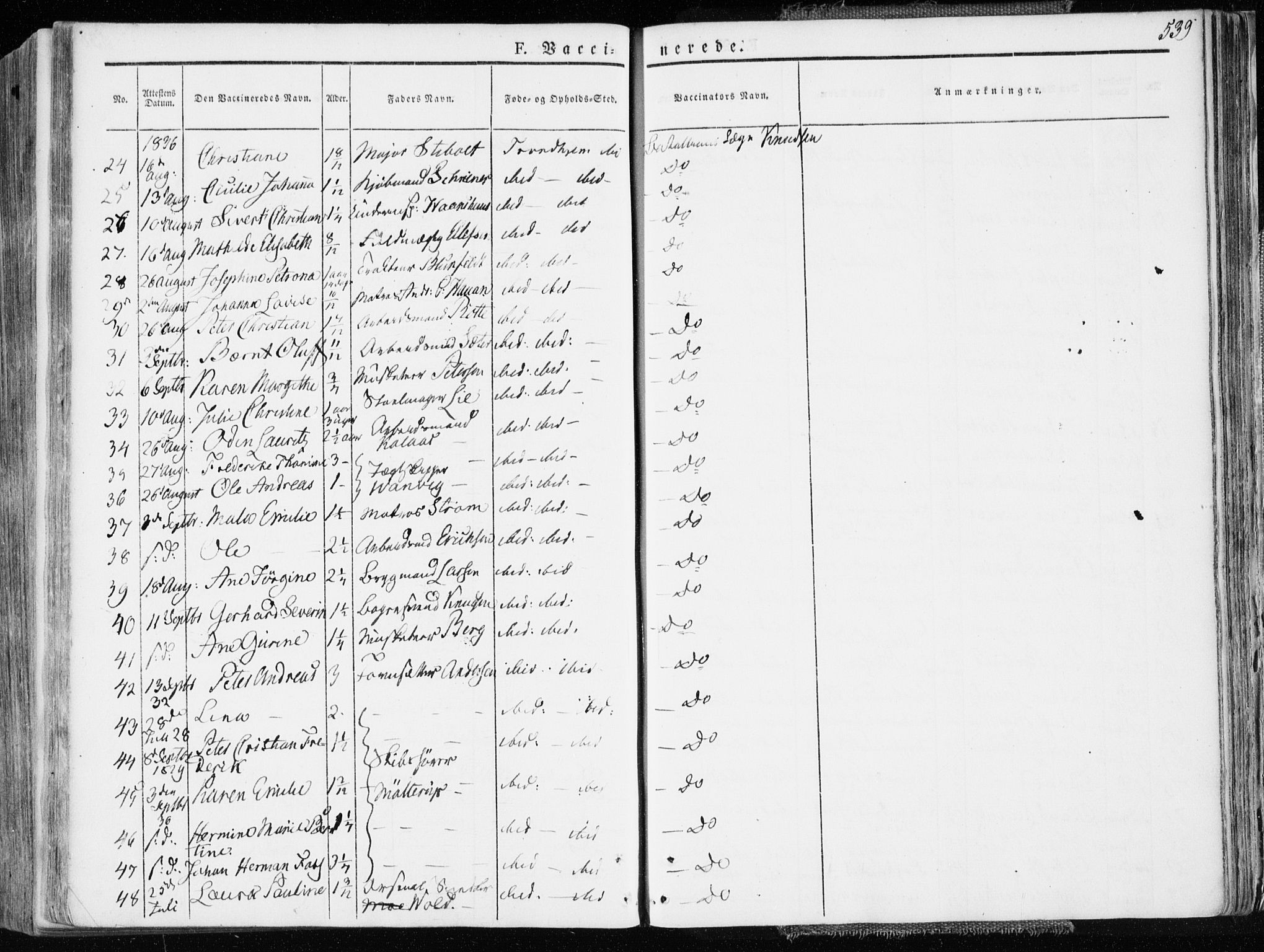 Ministerialprotokoller, klokkerbøker og fødselsregistre - Sør-Trøndelag, SAT/A-1456/601/L0047: Ministerialbok nr. 601A15, 1831-1839, s. 539