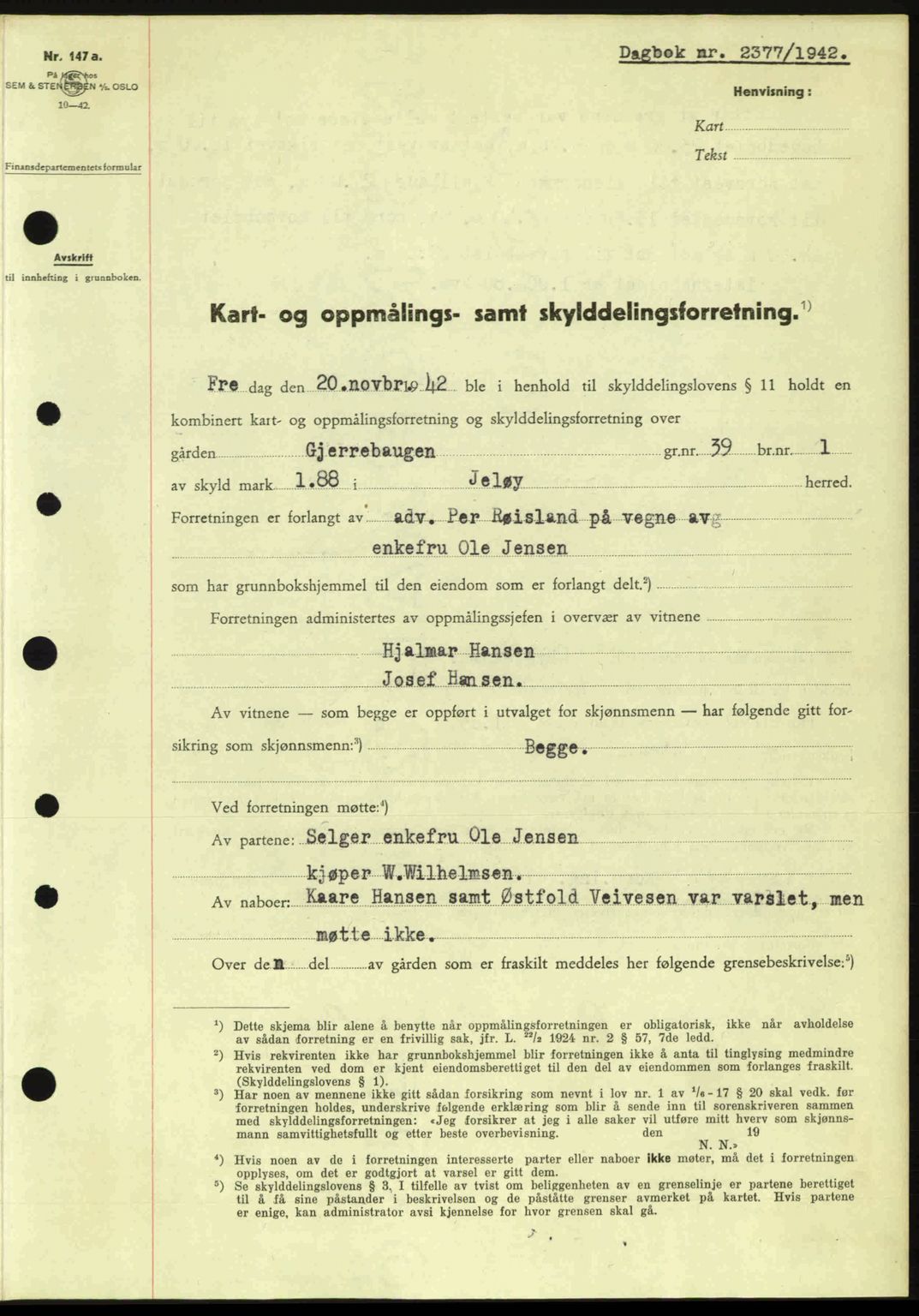 Moss sorenskriveri, SAO/A-10168: Pantebok nr. A10, 1942-1943, Dagboknr: 2377/1942