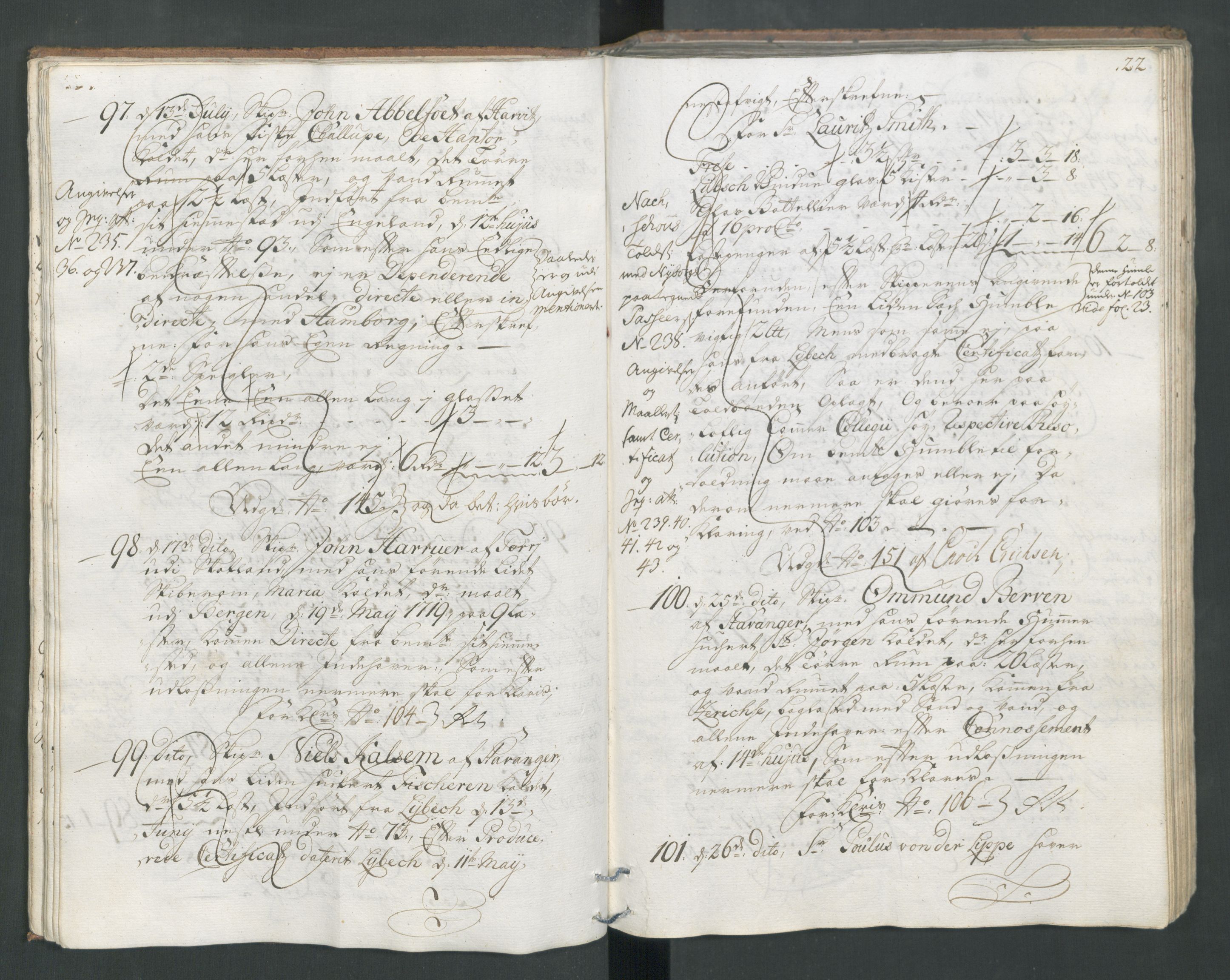 Generaltollkammeret, tollregnskaper, AV/RA-EA-5490/R22/L0011/0001: Tollregnskaper Stavanger / Hovedtollbok, 1731, s. 21b-22a