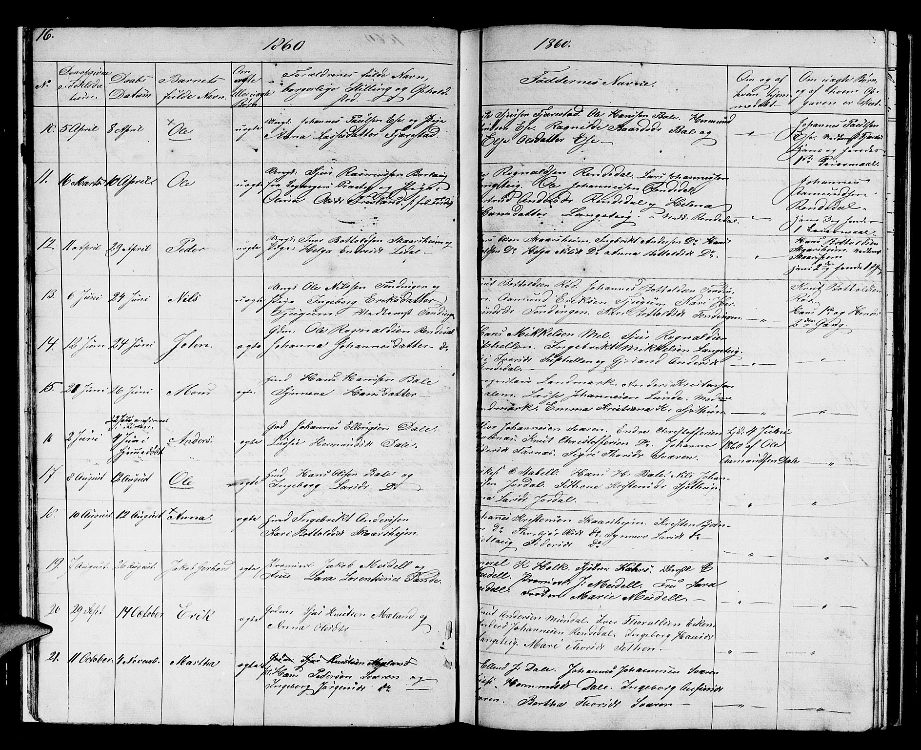 Balestrand sokneprestembete, AV/SAB-A-79601/H/Hab/Haba/L0001: Klokkerbok nr. A 1, 1853-1880, s. 16