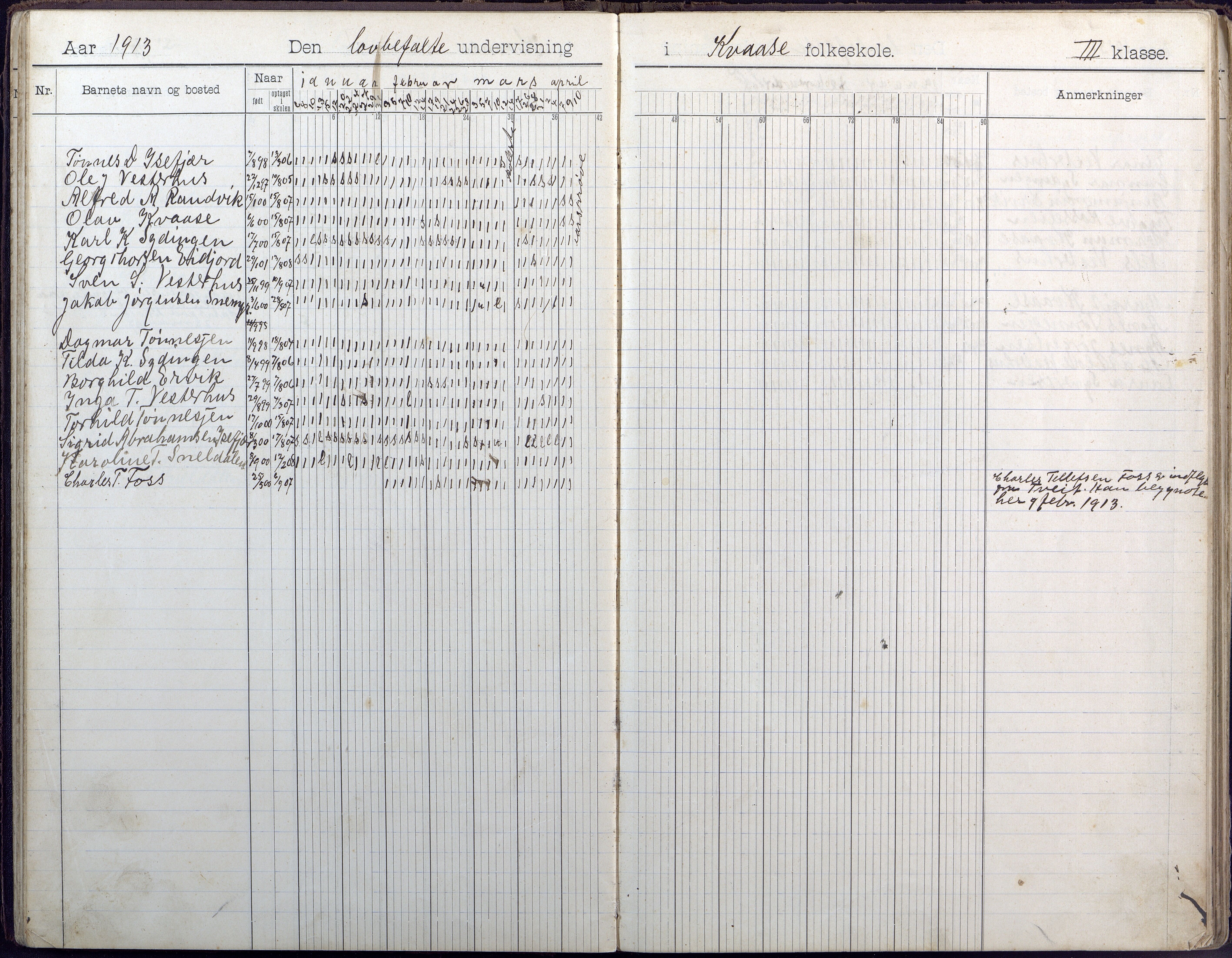 Høvåg kommune, AAKS/KA0927-PK/1/05/L0409: Dagbok, Kvåse folkeskole, 1908-1916