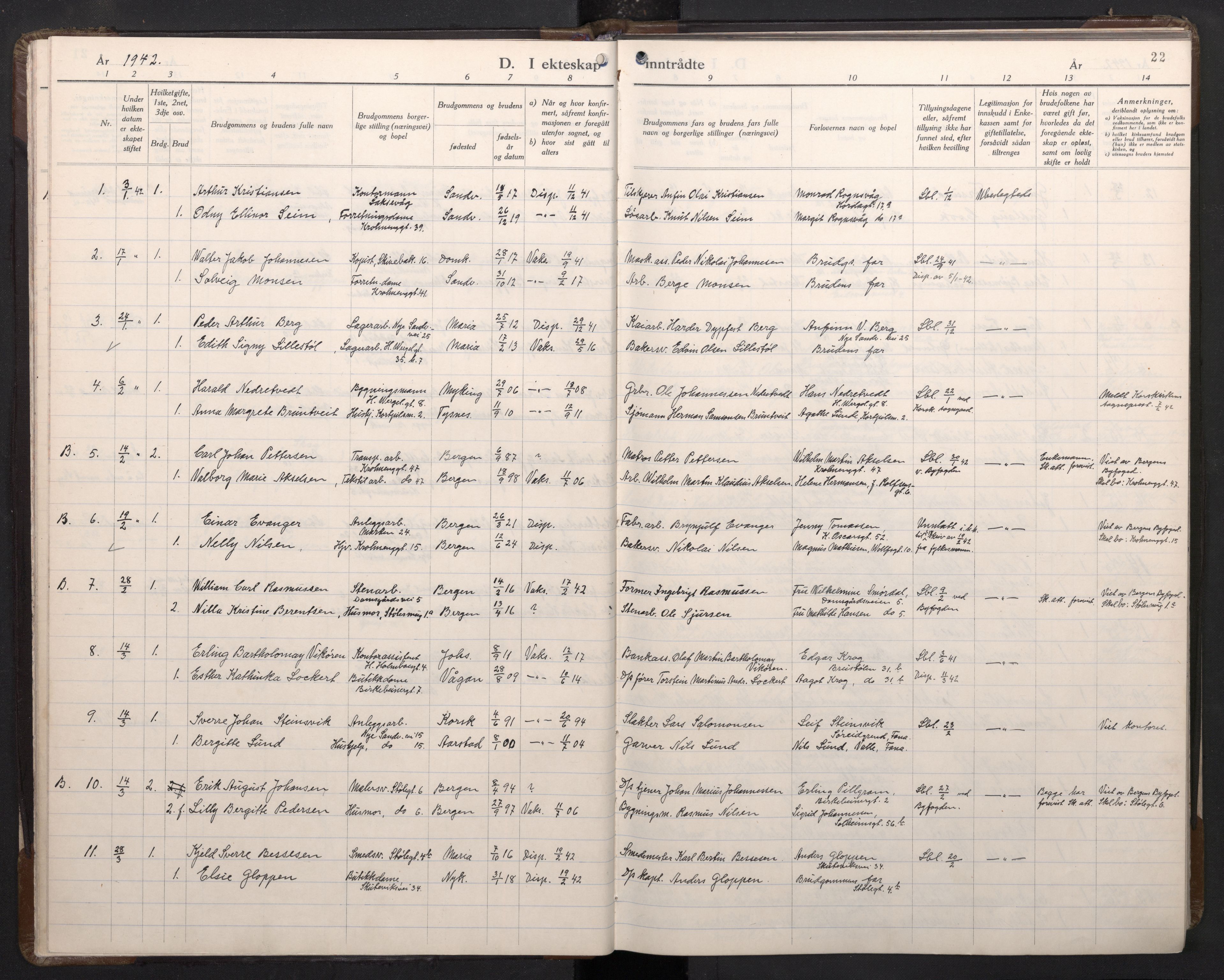 Mariakirken Sokneprestembete, SAB/A-76901/H/Haa/L0019: Ministerialbok nr. D 1, 1939-1963, s. 21b-22a