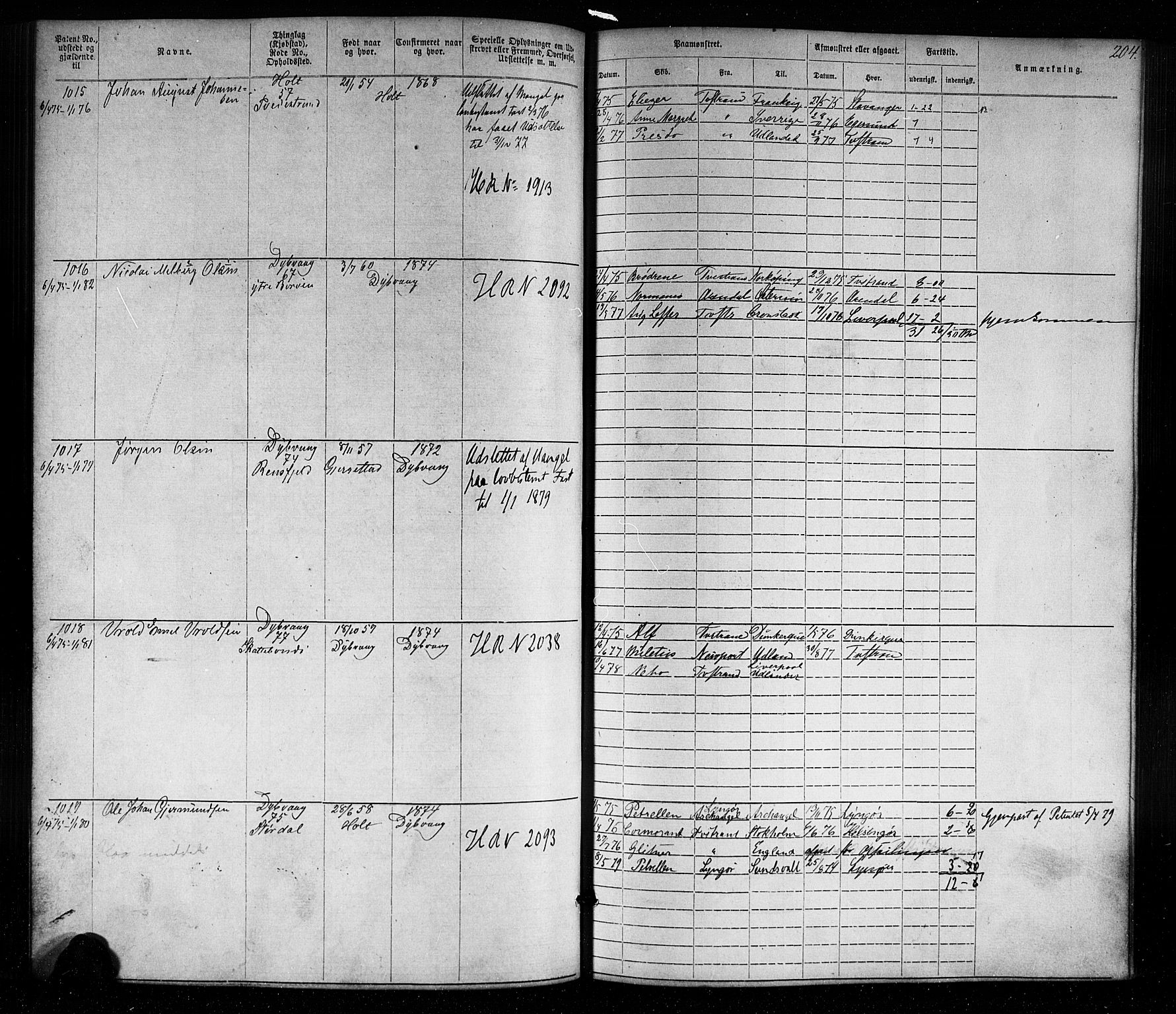Tvedestrand mønstringskrets, SAK/2031-0011/F/Fa/L0003: Annotasjonsrulle nr 1-1905 med register, U-25, 1866-1886, s. 227