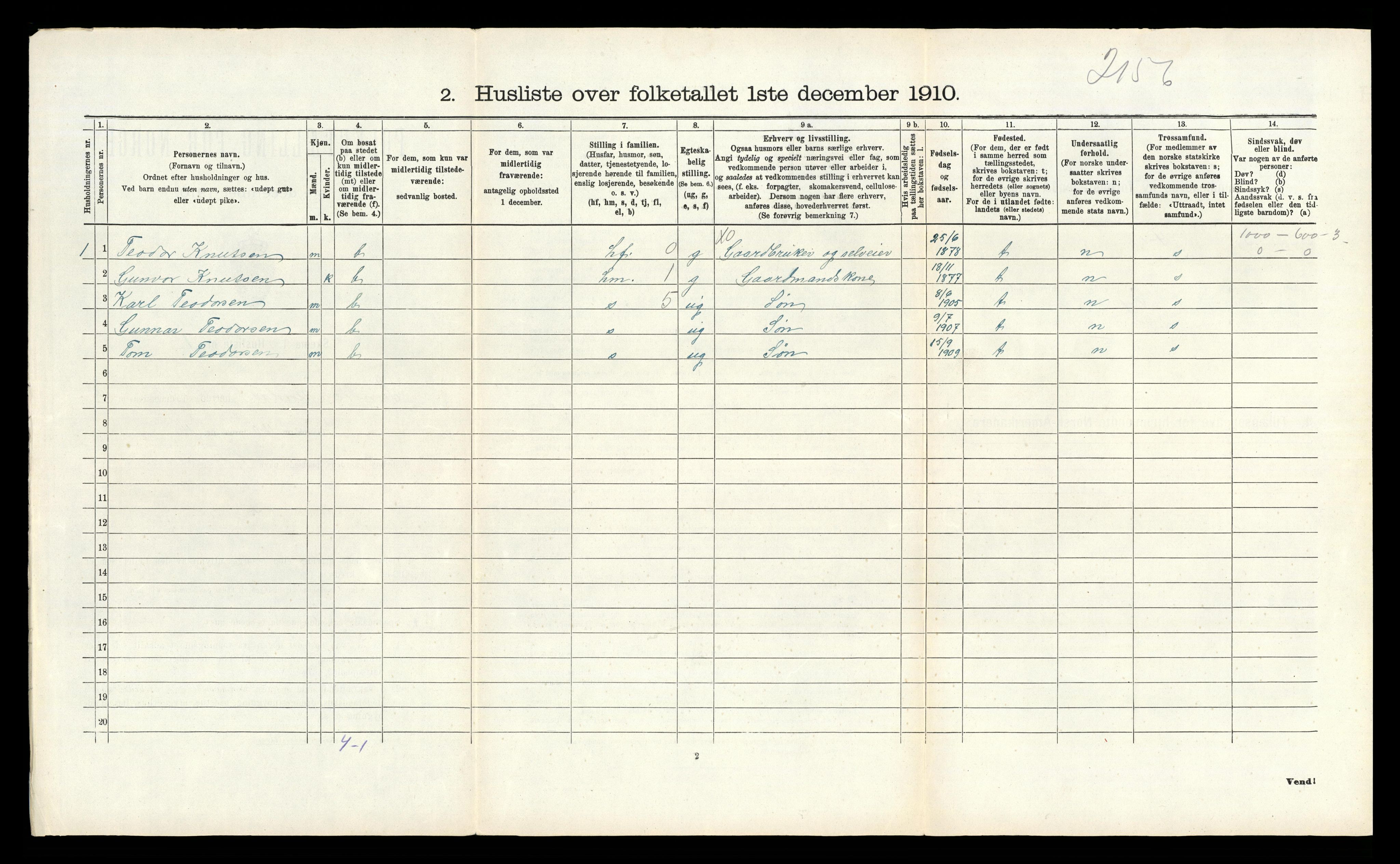 RA, Folketelling 1910 for 1029 Sør-Audnedal herred, 1910, s. 332