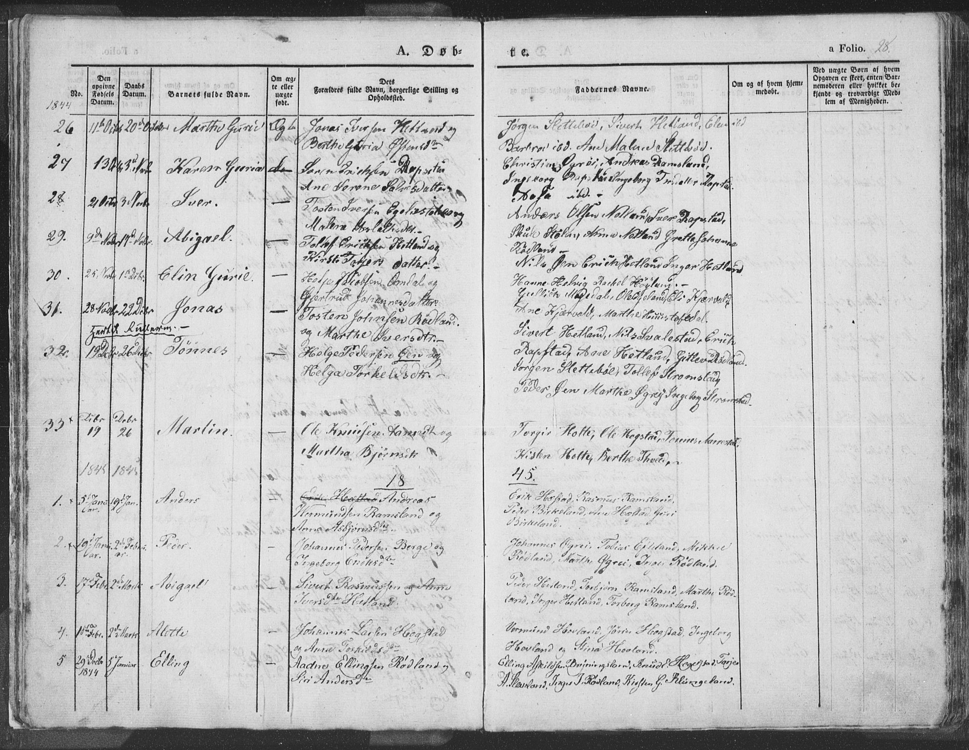 Helleland sokneprestkontor, AV/SAST-A-101810: Ministerialbok nr. A 6.1, 1834-1863, s. 28