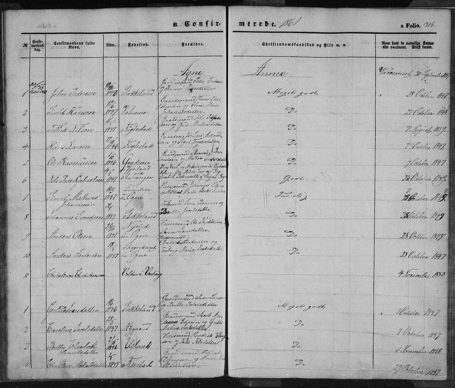 Eigersund sokneprestkontor, SAST/A-101807/S08/L0012: Ministerialbok nr. A 12.1, 1850-1865, s. 306