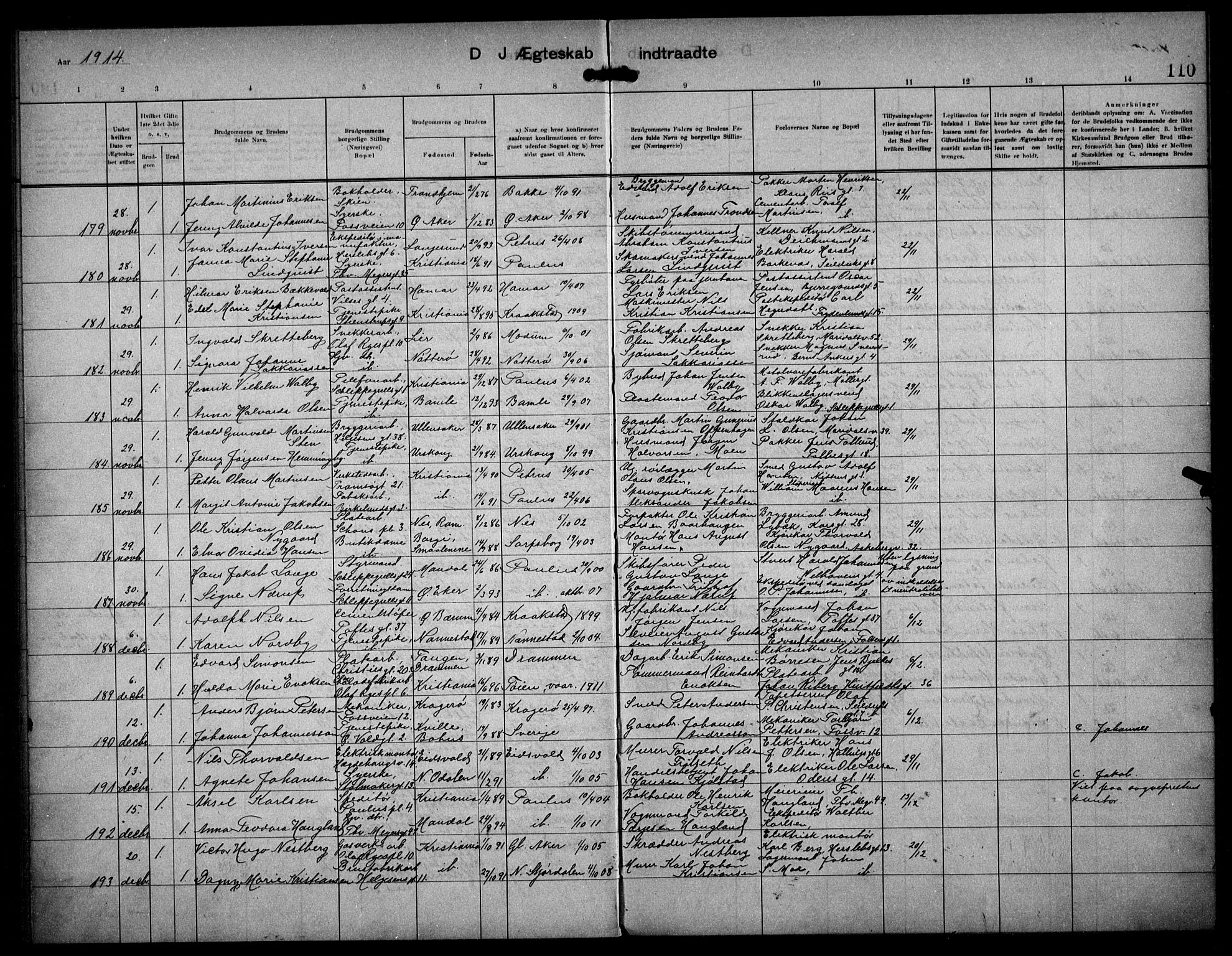 Paulus prestekontor Kirkebøker, AV/SAO-A-10871/F/Fa/L0017: Ministerialbok nr. 17, 1906-1917, s. 110
