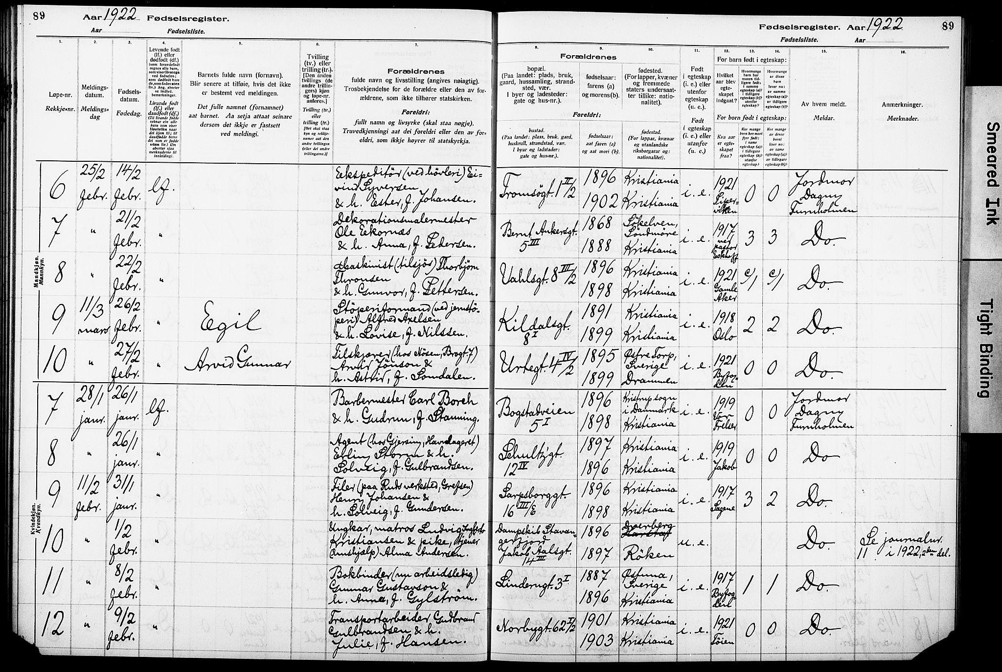 Krohgstøtten sykehusprest Kirkebøker, SAO/A-10854/J/Ja/L0001: Fødselsregister nr. 1, 1917-1928, s. 89