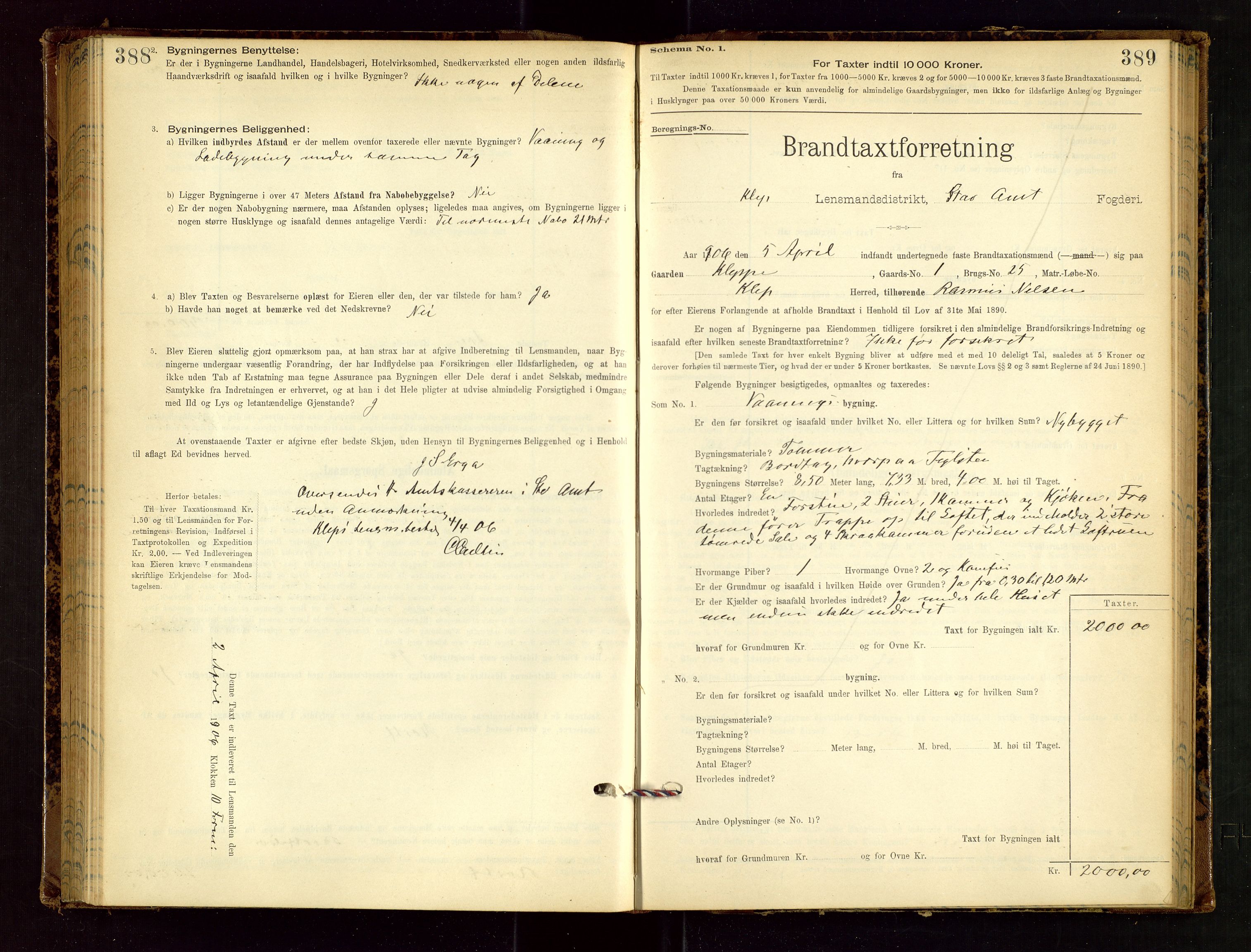 Klepp lensmannskontor, AV/SAST-A-100163/Goc/L0002: "Brandtaxationsprotokol" m/register, 1898-1902, s. 388-389