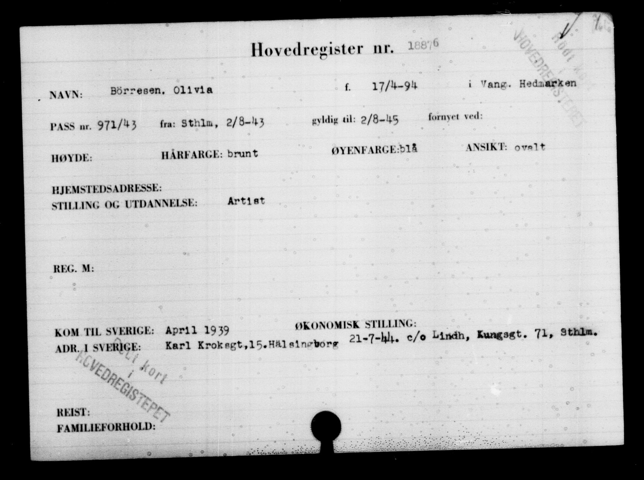 Den Kgl. Norske Legasjons Flyktningskontor, RA/S-6753/V/Va/L0009: Kjesäterkartoteket.  Flyktningenr. 18502-22048, 1940-1945, s. 445