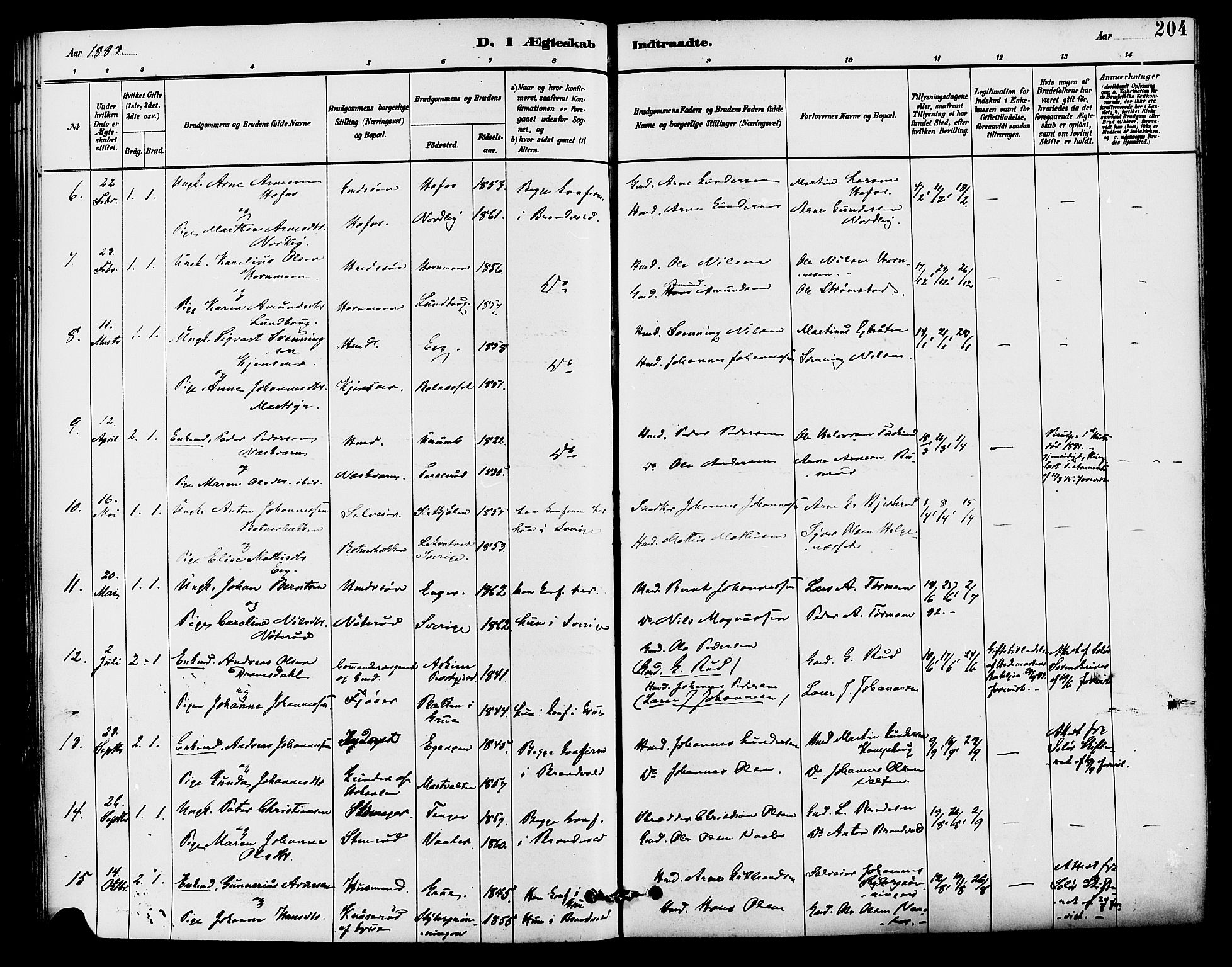 Brandval prestekontor, AV/SAH-PREST-034/H/Ha/Haa/L0002: Ministerialbok nr. 2, 1880-1894, s. 204