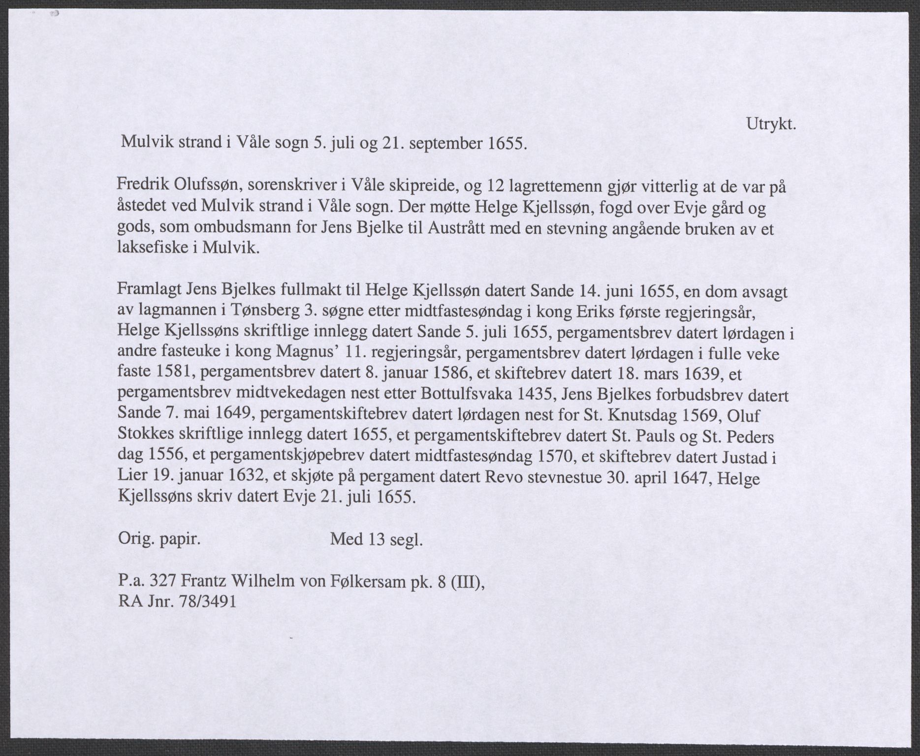 Riksarkivets diplomsamling, RA/EA-5965/F12/L0009: Pk. 8 (III), 1435-1728, s. 71