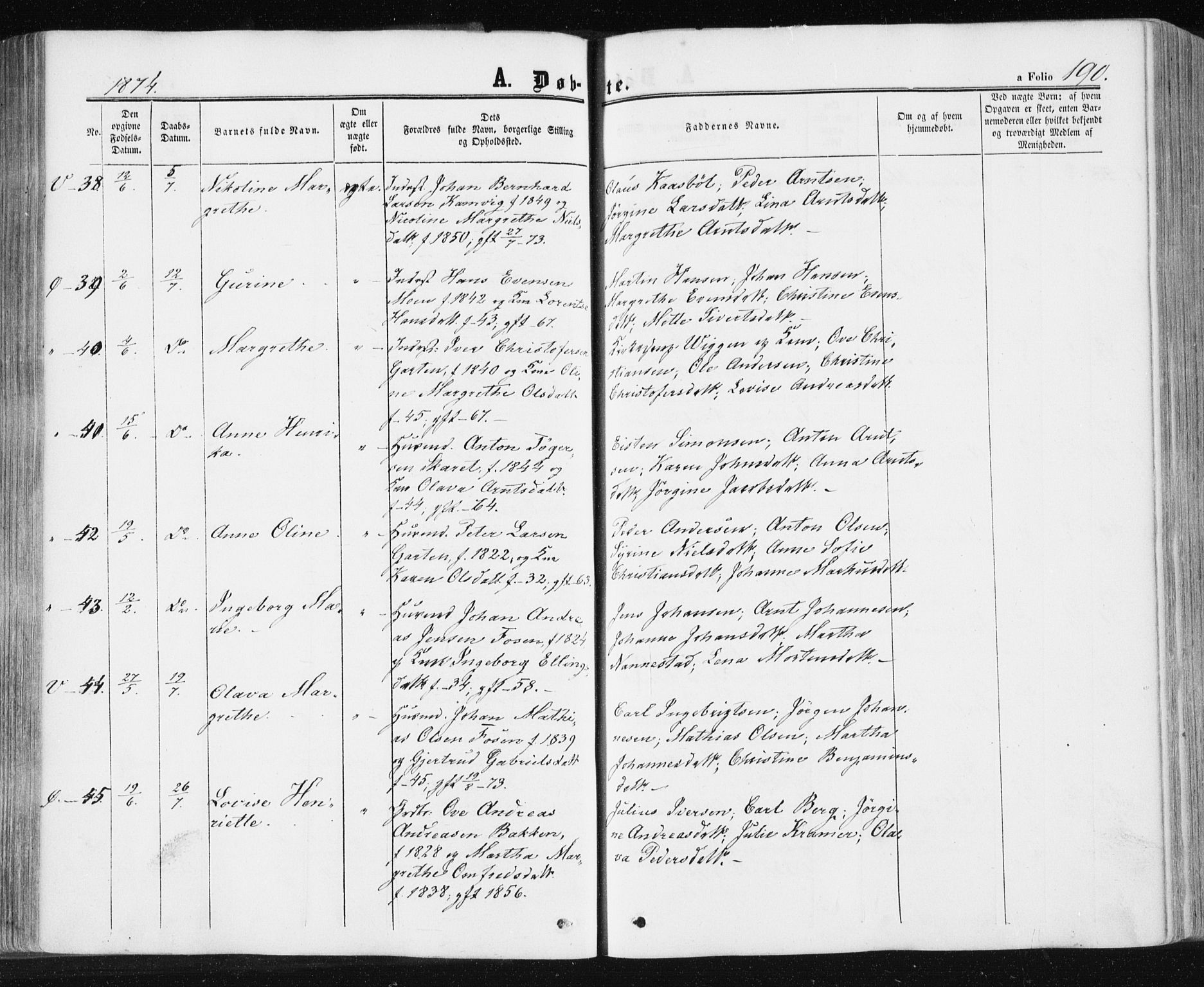 Ministerialprotokoller, klokkerbøker og fødselsregistre - Sør-Trøndelag, SAT/A-1456/659/L0737: Ministerialbok nr. 659A07, 1857-1875, s. 190
