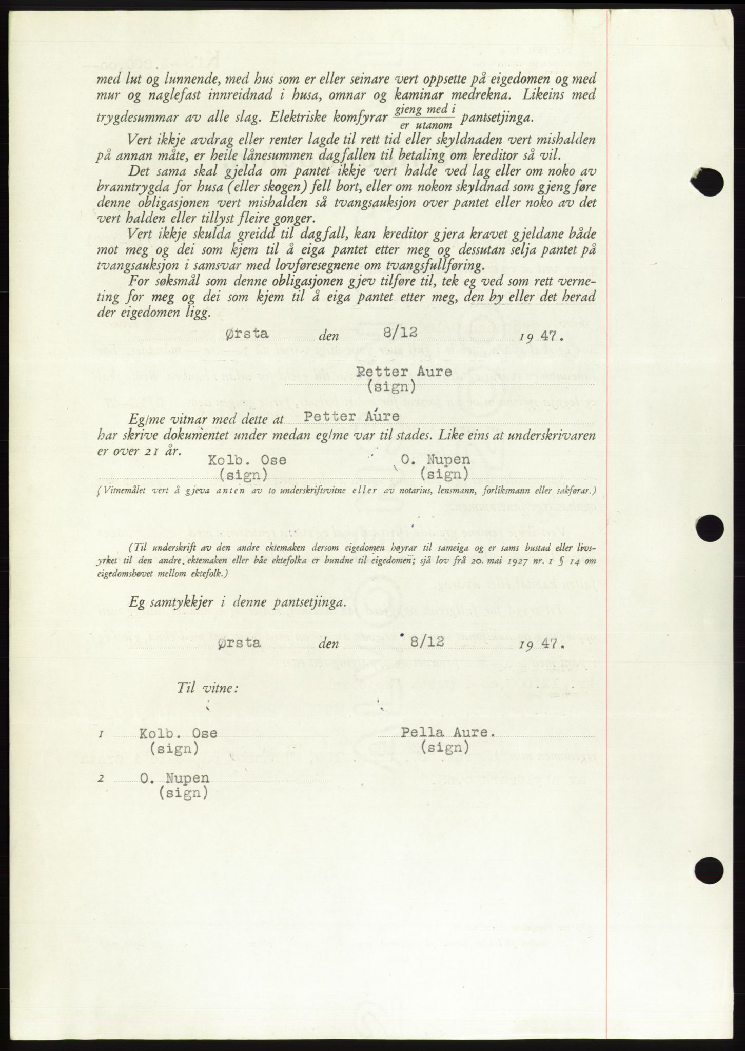 Søre Sunnmøre sorenskriveri, AV/SAT-A-4122/1/2/2C/L0115: Pantebok nr. 3B, 1947-1948, Dagboknr: 1826/1947