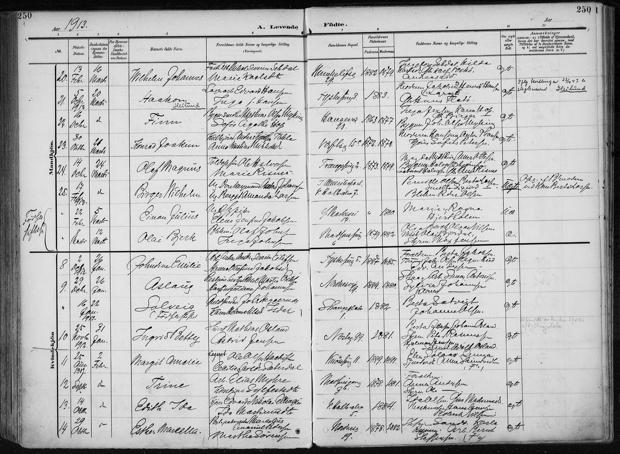 Nykirken Sokneprestembete, AV/SAB-A-77101/H/Haa/L0019: Ministerialbok nr. B 7, 1904-1916, s. 250