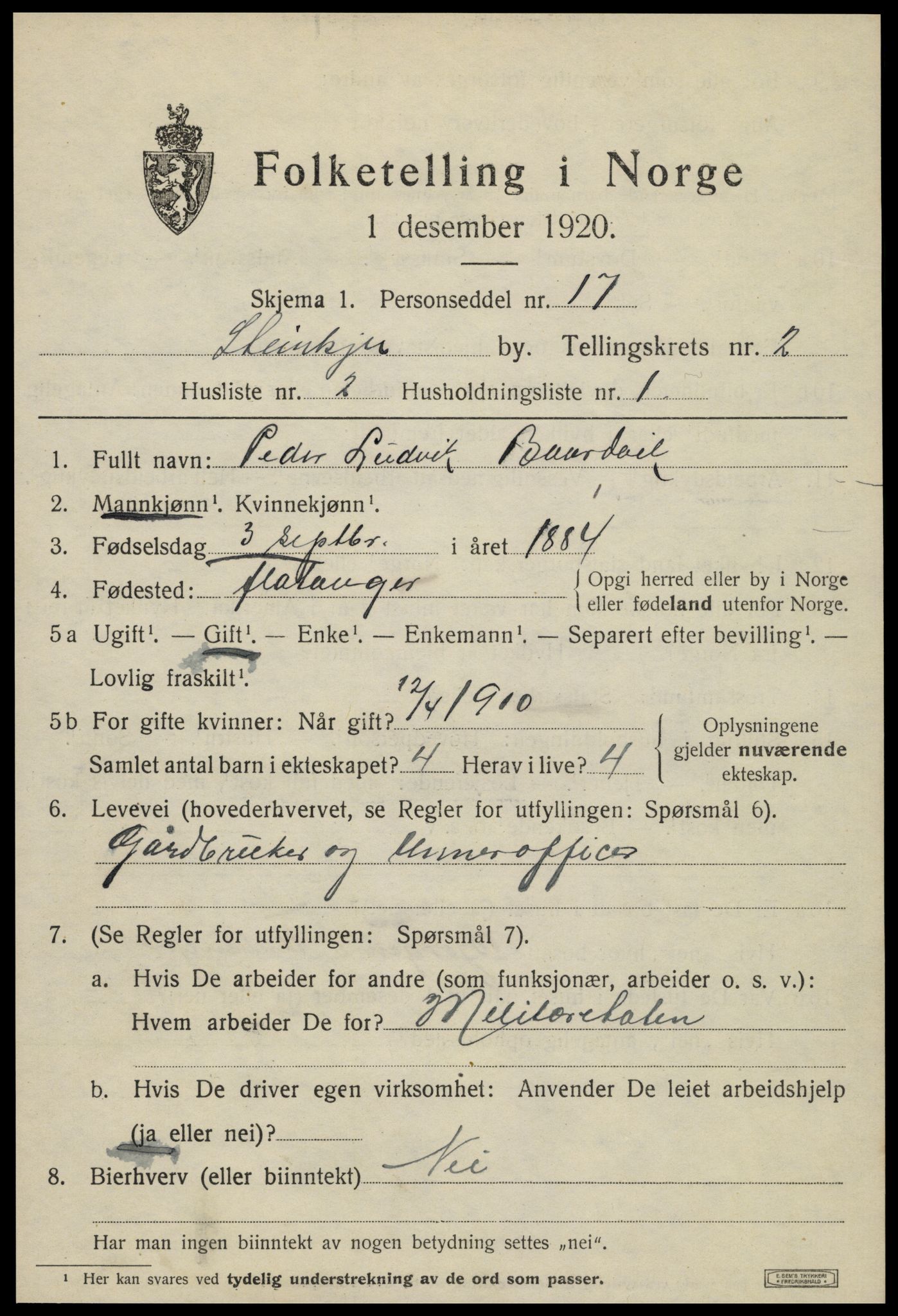 SAT, Folketelling 1920 for 1702 Steinkjer ladested, 1920, s. 4140