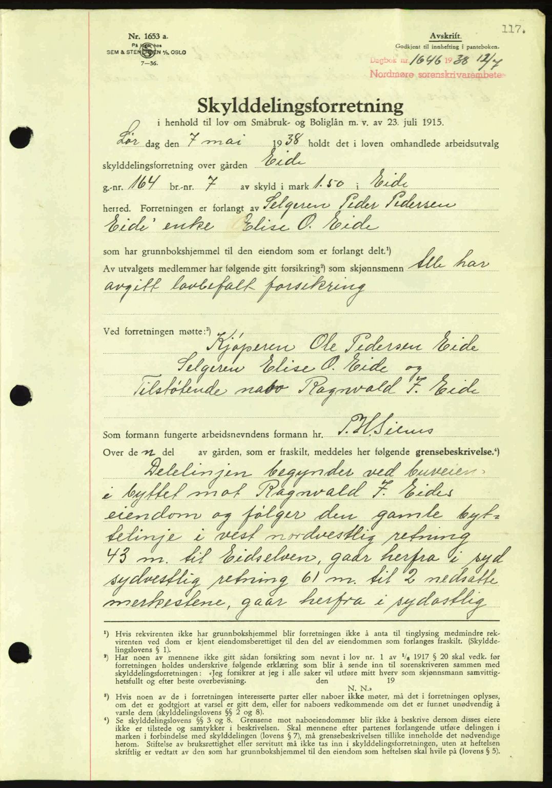 Nordmøre sorenskriveri, SAT/A-4132/1/2/2Ca: Pantebok nr. A84, 1938-1938, Dagboknr: 1646/1938