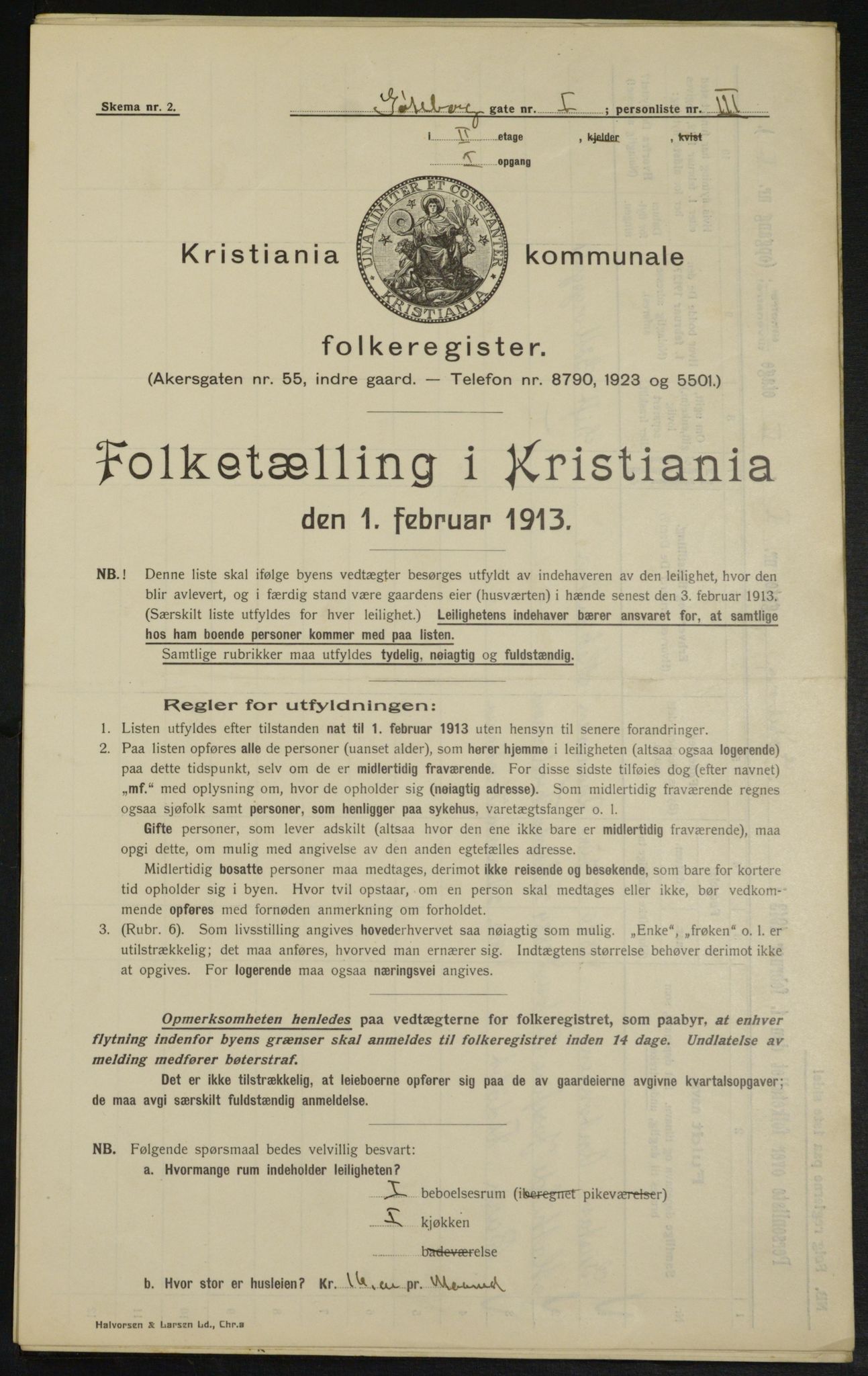 OBA, Kommunal folketelling 1.2.1913 for Kristiania, 1913, s. 32768