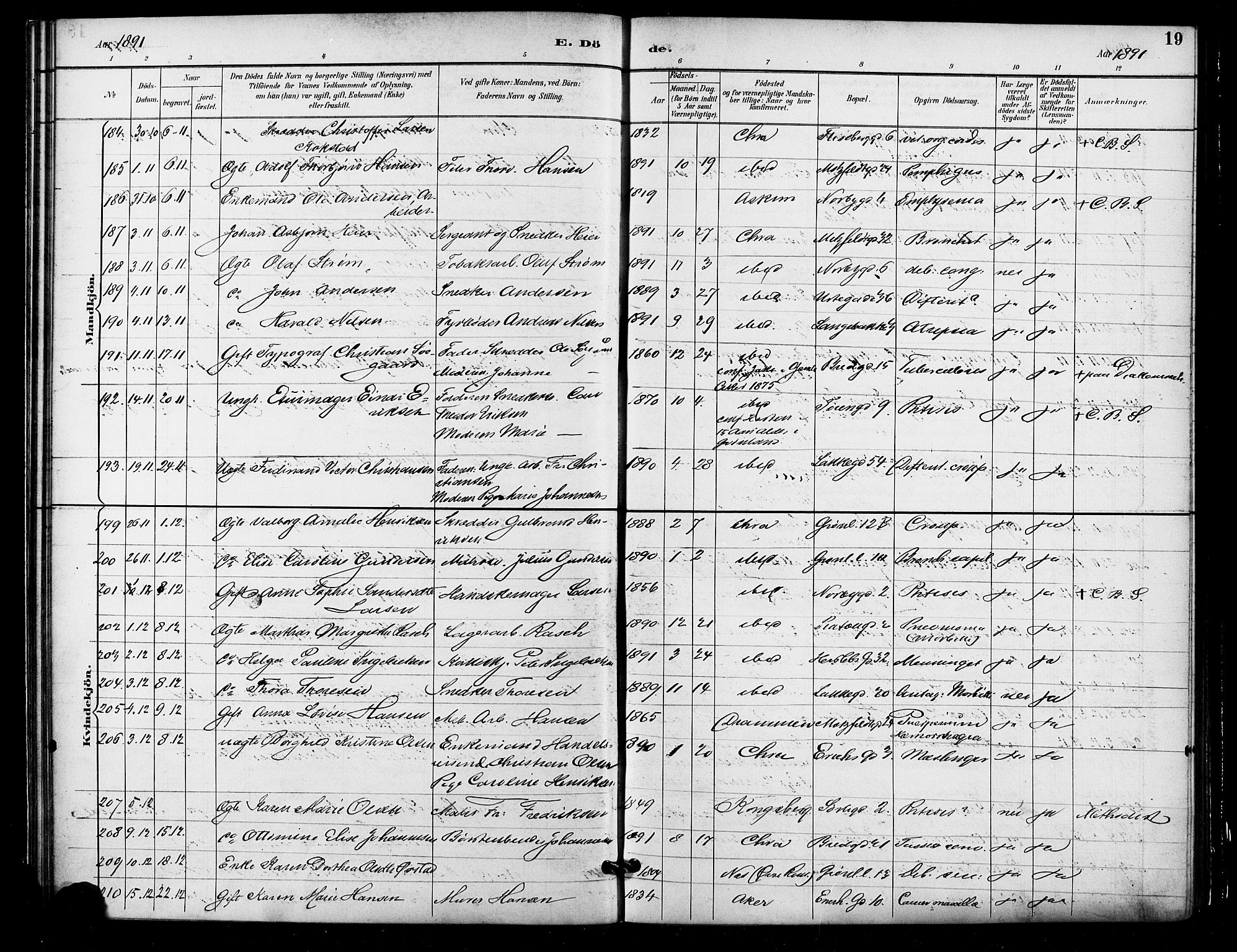 Grønland prestekontor Kirkebøker, AV/SAO-A-10848/F/Fa/L0010: Ministerialbok nr. 10, 1891-1898, s. 19
