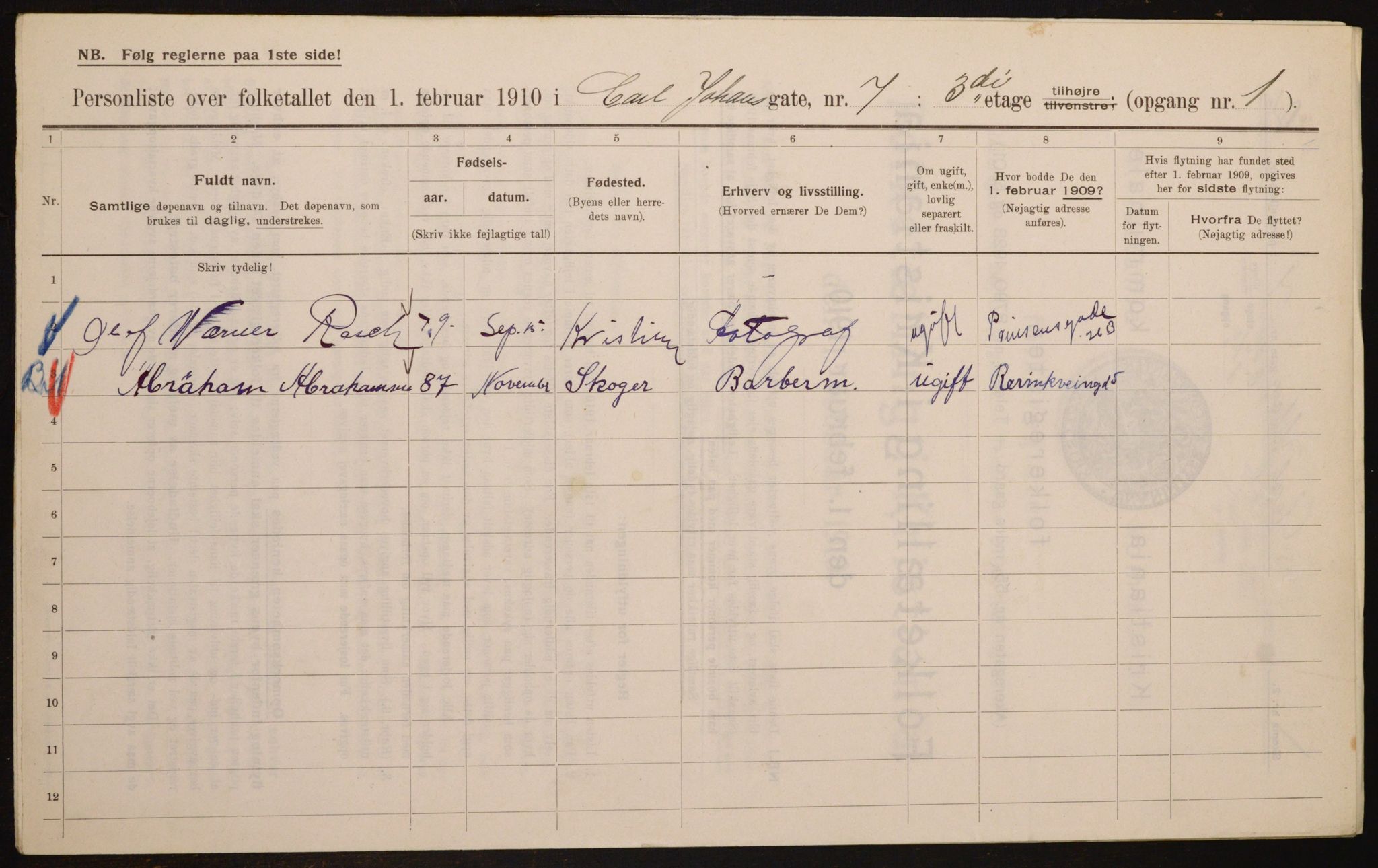 OBA, Kommunal folketelling 1.2.1910 for Kristiania, 1910, s. 47316