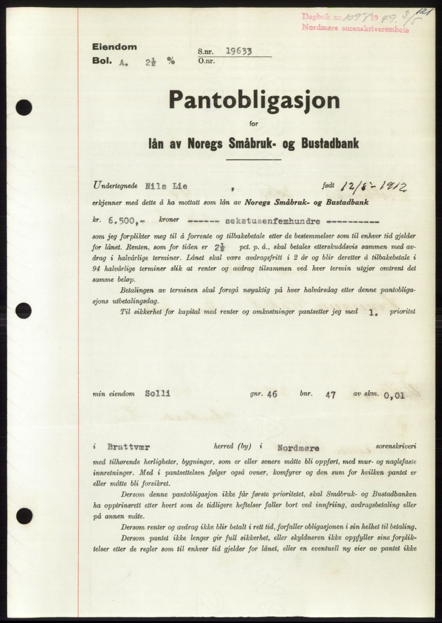 Nordmøre sorenskriveri, SAT/A-4132/1/2/2Ca: Pantebok nr. B101, 1949-1949, Dagboknr: 1097/1949