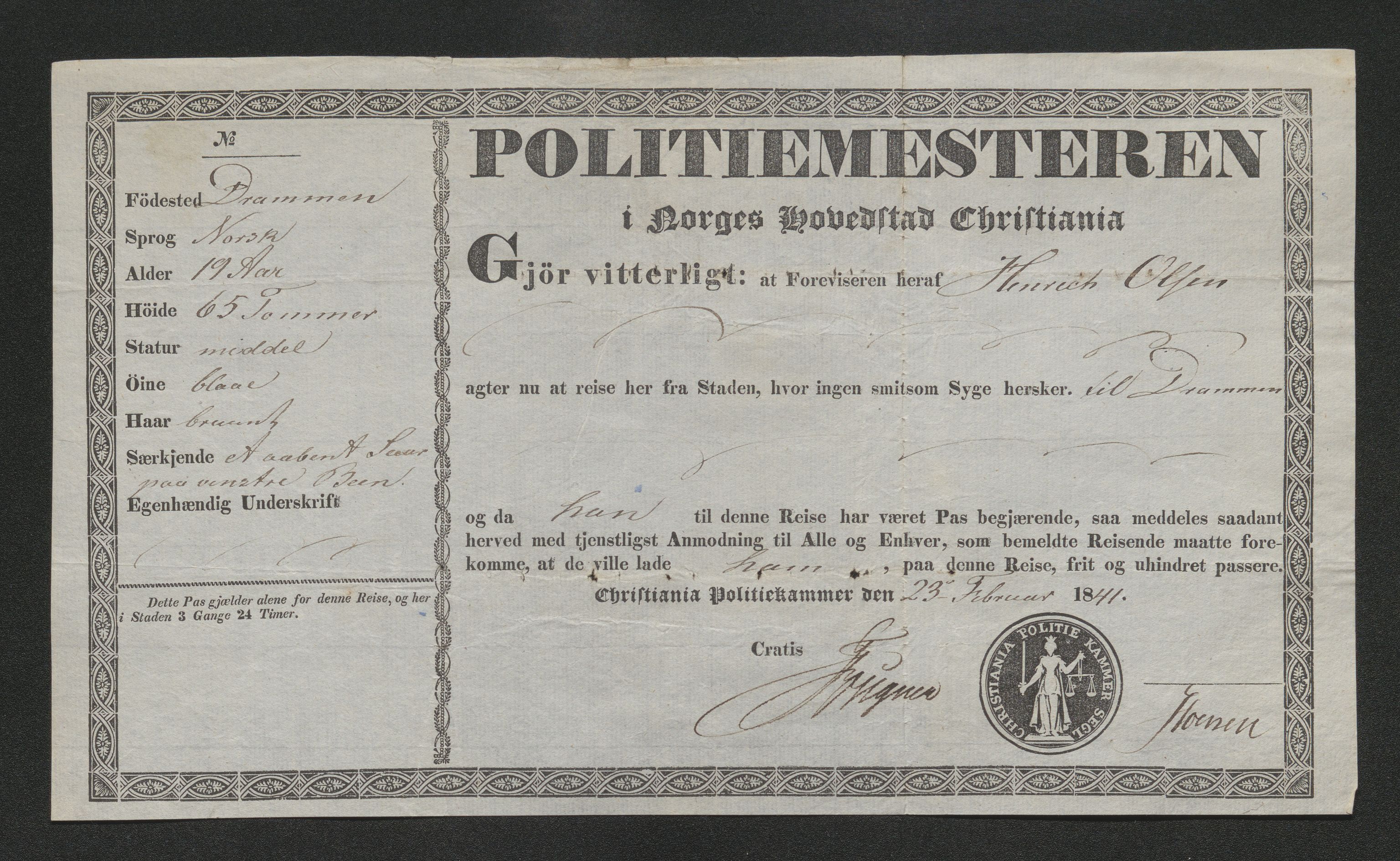 Drammen politikammer, AV/SAKO-A-623/I/Ia/Iab/L0006: Innleverte pass, 1841-1842, s. 46