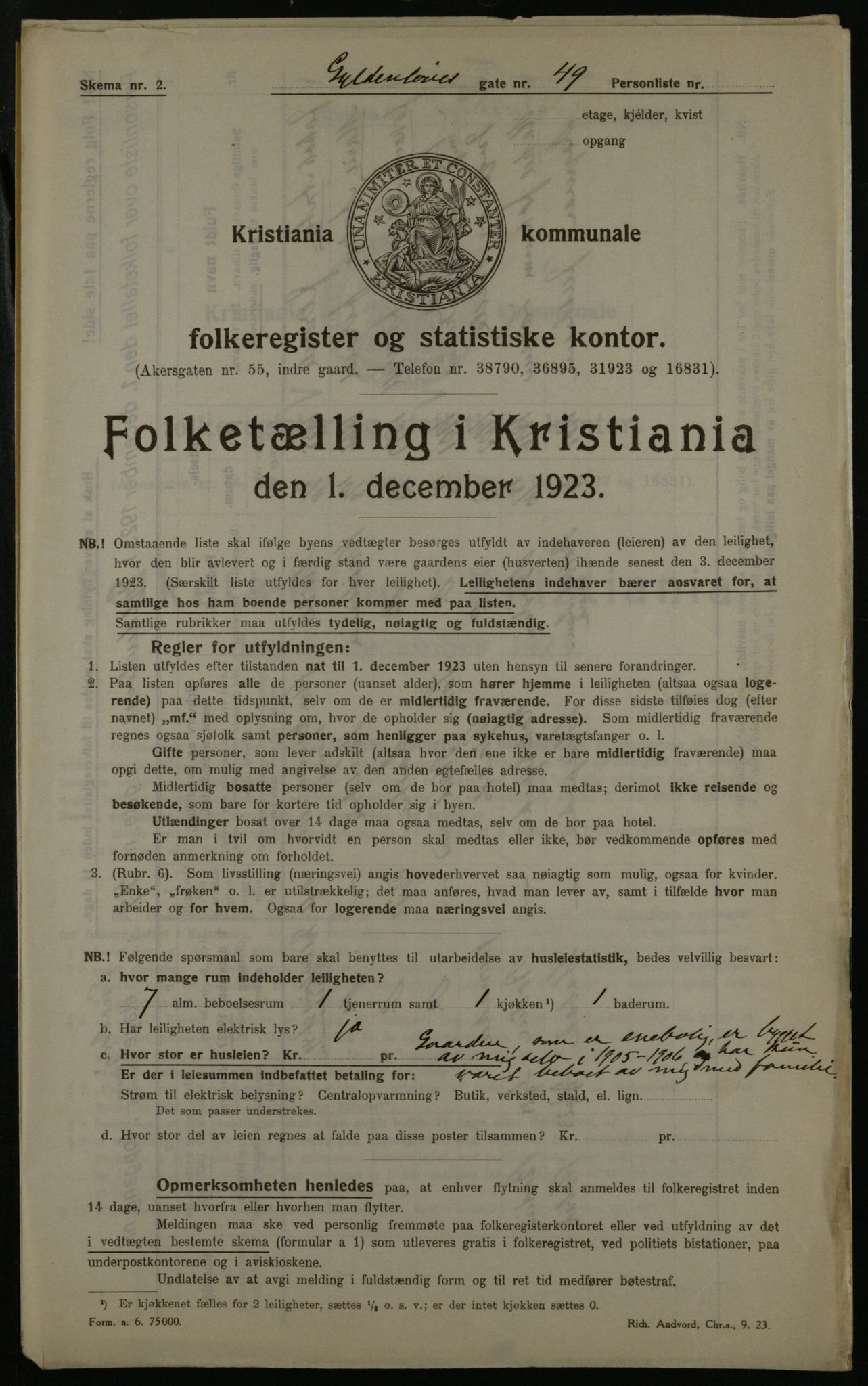 OBA, Kommunal folketelling 1.12.1923 for Kristiania, 1923, s. 36578