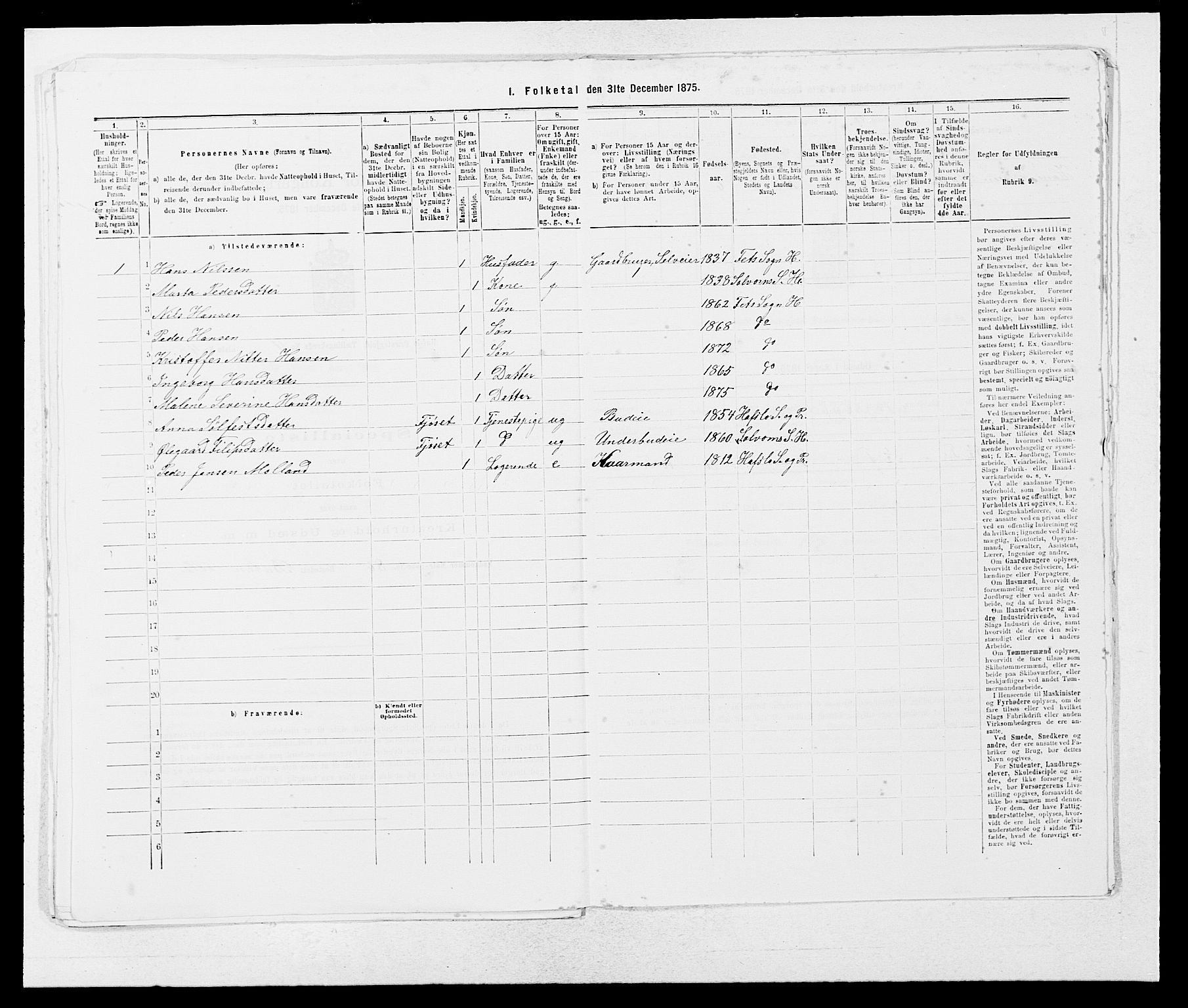 SAB, Folketelling 1875 for 1425P Hafslo prestegjeld, 1875, s. 547