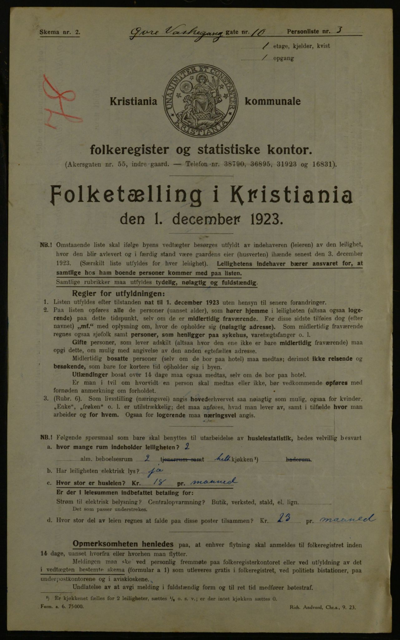 OBA, Kommunal folketelling 1.12.1923 for Kristiania, 1923, s. 143301