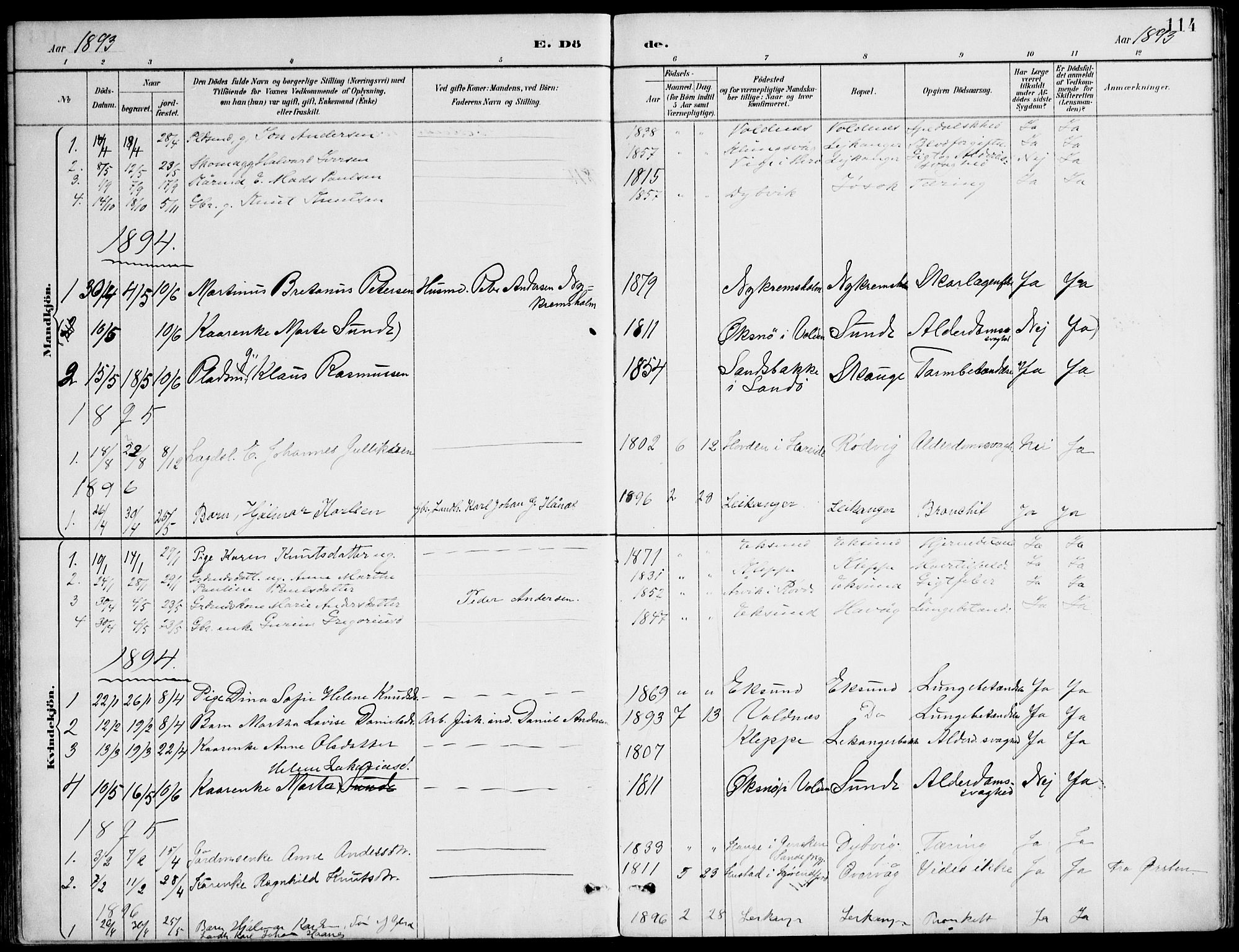 Ministerialprotokoller, klokkerbøker og fødselsregistre - Møre og Romsdal, AV/SAT-A-1454/508/L0095: Ministerialbok nr. 508A02, 1887-1920, s. 114