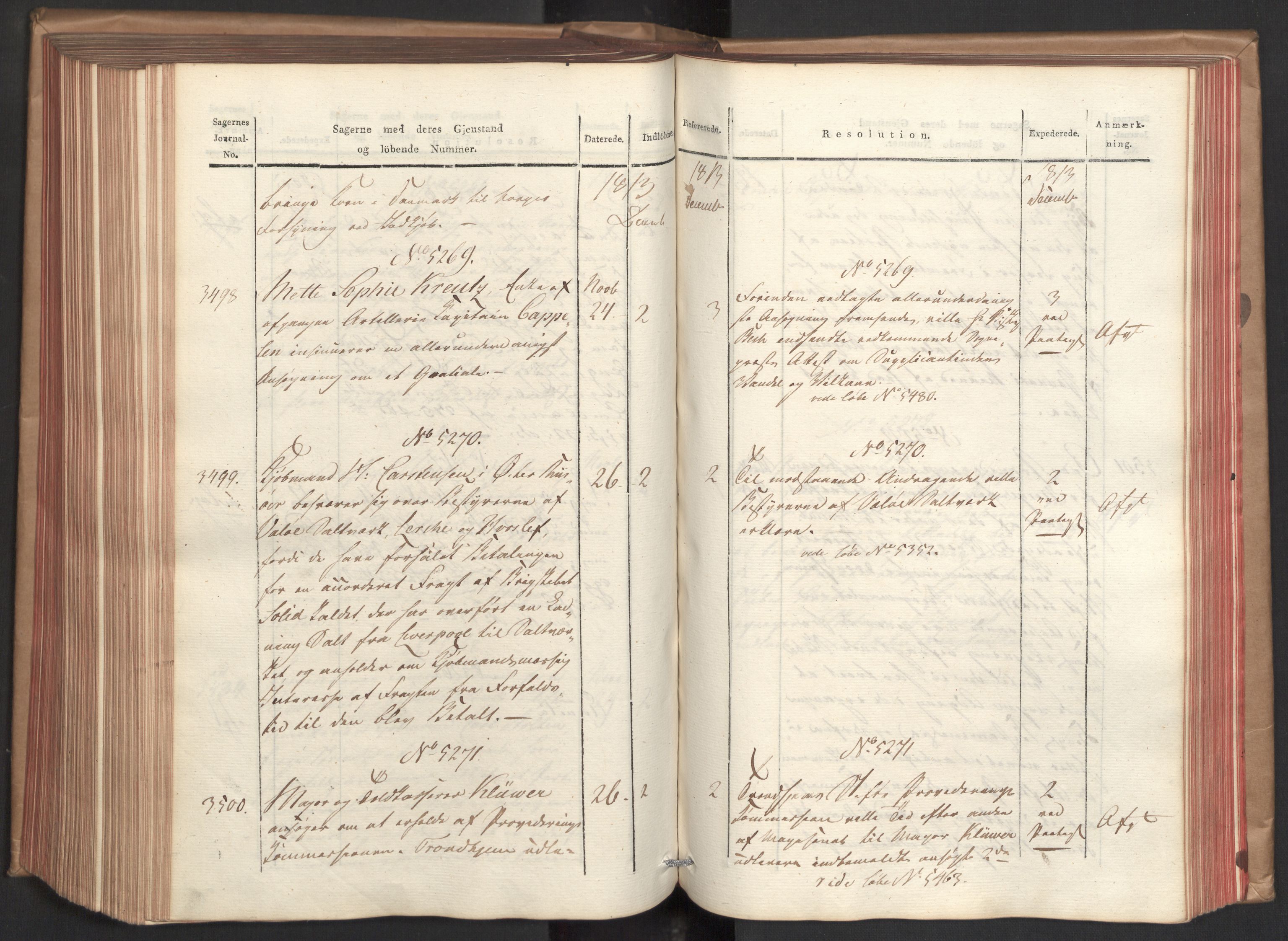 Stattholderembetet 1810-1814, 2. kontor (Kontor B), AV/RA-EA-5432/Ab/L0008: Referatprotokoll,  j.nr. 3043-3538,  l.nr. 4732-5314, 1813, s. 270