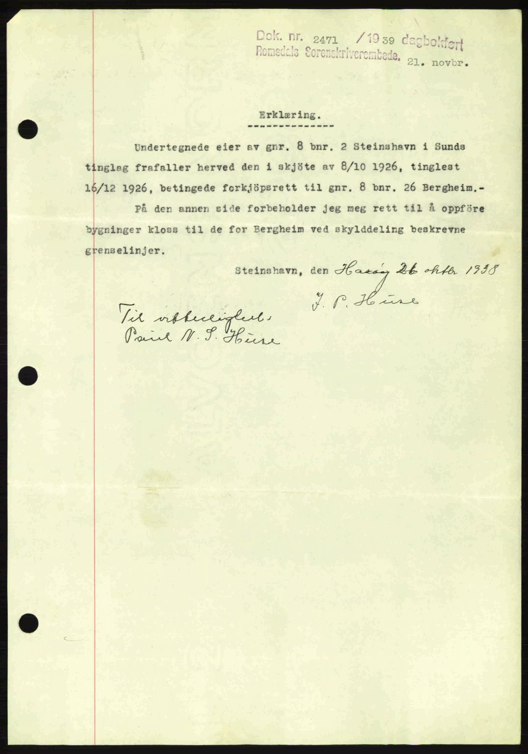 Romsdal sorenskriveri, SAT/A-4149/1/2/2C: Pantebok nr. B2, 1939-1945, Dagboknr: 2471/1939