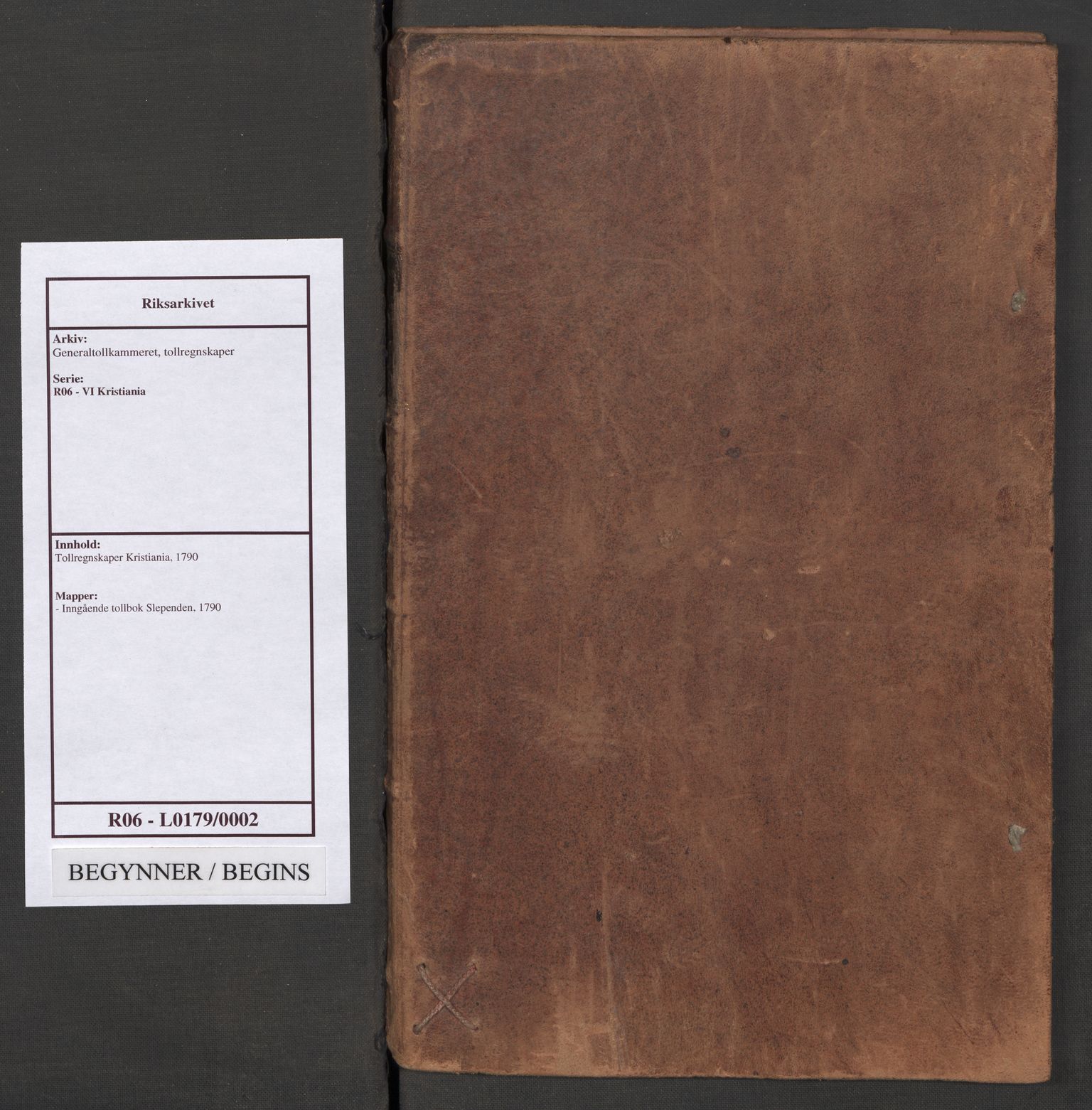 Generaltollkammeret, tollregnskaper, AV/RA-EA-5490/R06/L0179/0002: Tollregnskaper Kristiania / Inngående tollbok Slependen, 1790